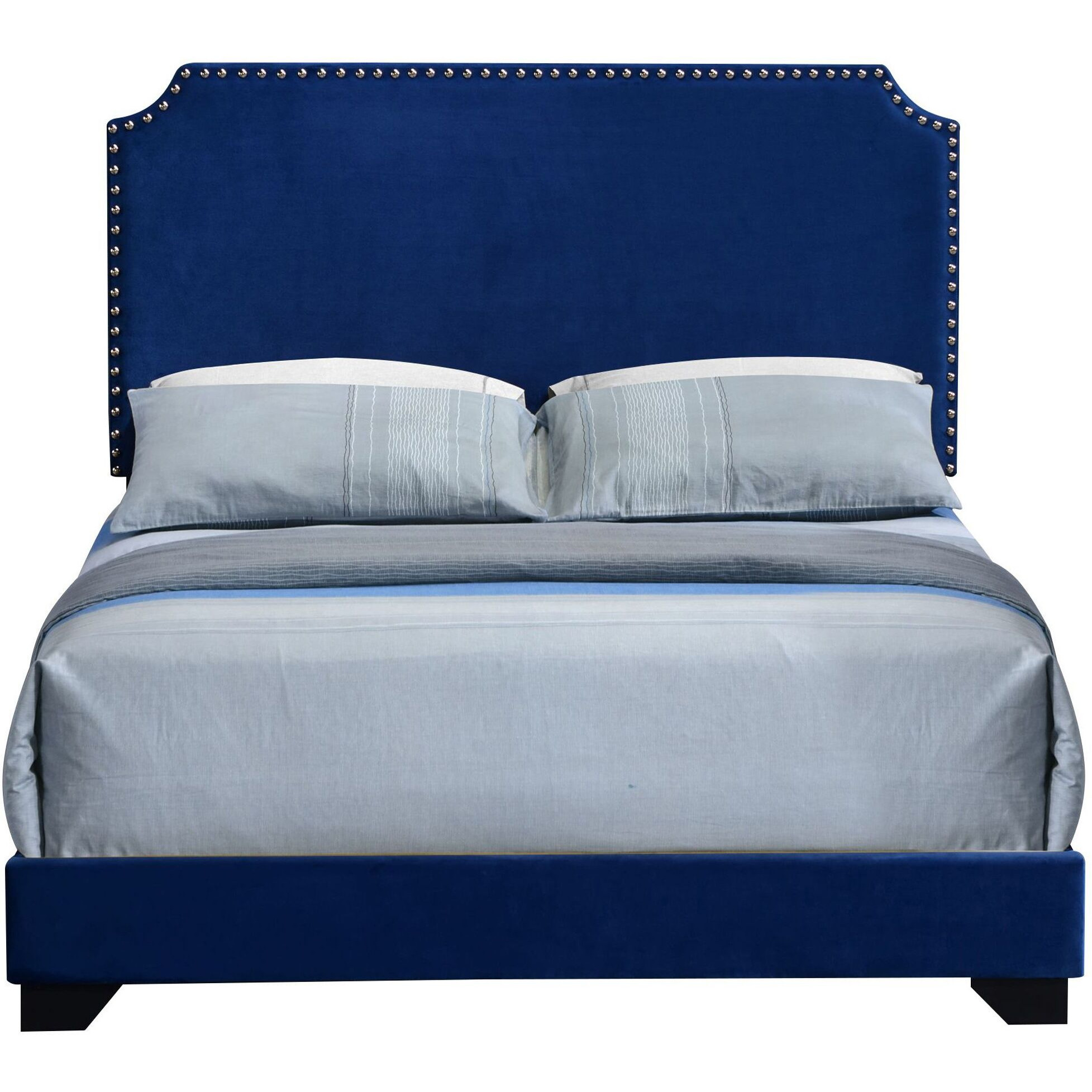 Blue Queen Panel Bed With Scooped Headboard