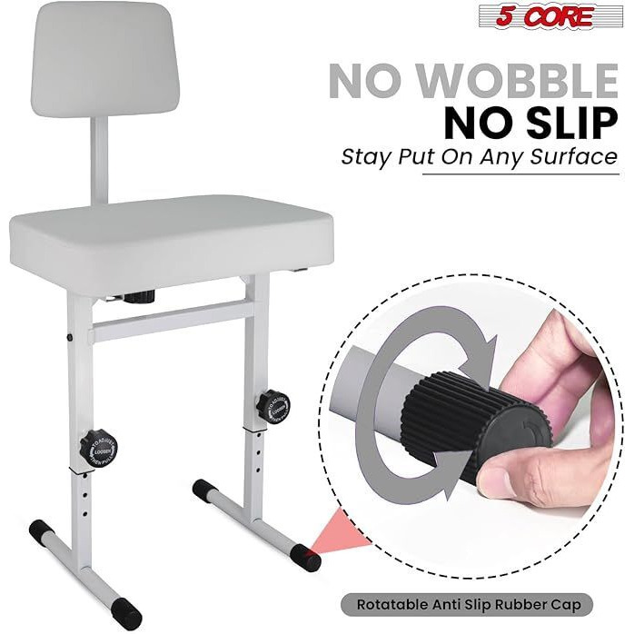 5 Core Piano Bench Height Adjustable Keyboard Stool Stool Heavy Duty Thick Padded Cushioned Seat With Backrest - Pnb B-Rest Wh