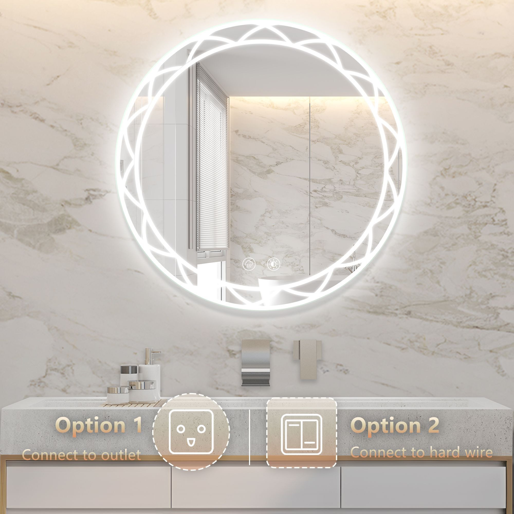30"" Round Led Bathroom Mirror Djustable Color Temperatures And Anti-Fog  Wall-Mounted Design