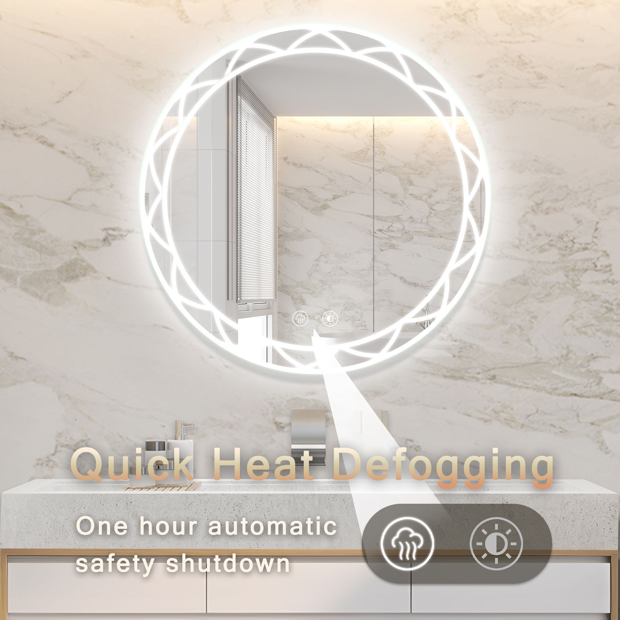 30"" Round Led Bathroom Mirror Djustable Color Temperatures And Anti-Fog  Wall-Mounted Design