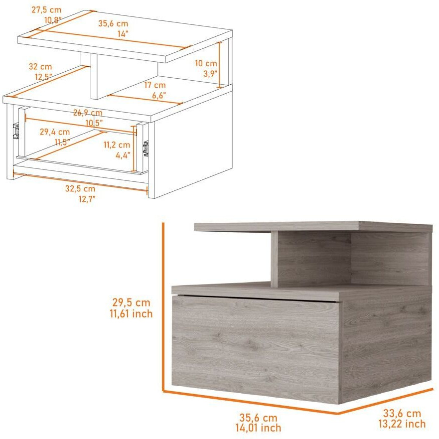Augusta Floating Nightstand With 2-Tier Shelf And 1-Drawer