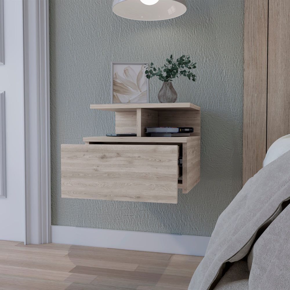 Augusta Floating Nightstand With 2-Tier Shelf And 1-Drawer