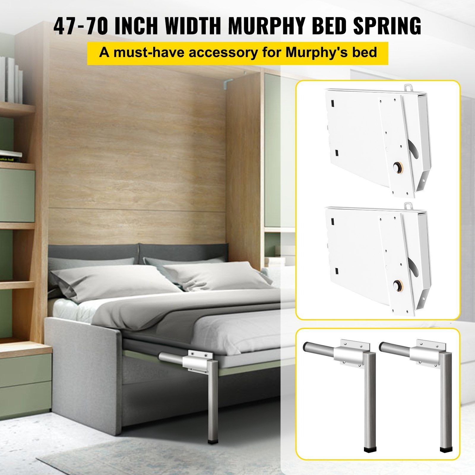 Vevor Murphy Mounting Wall Springs Mechanism Heavy Duty Support Hardware Diy Kit For King Queen Bed (Vertical)  White