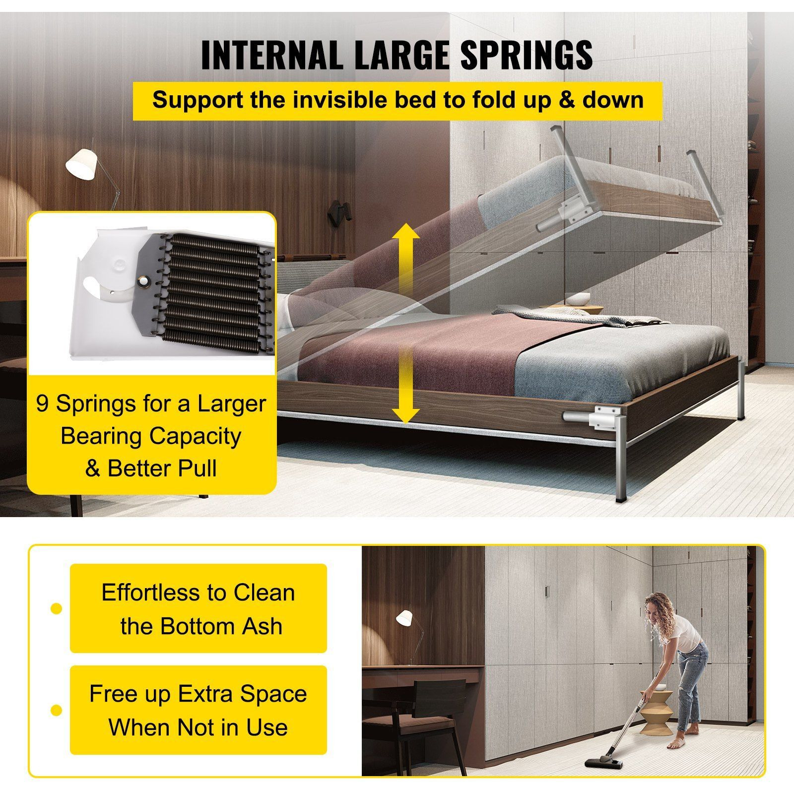 Vevor Murphy Mounting Wall Springs Mechanism Heavy Duty Support Hardware Diy Kit For King Queen Bed (Vertical)  White