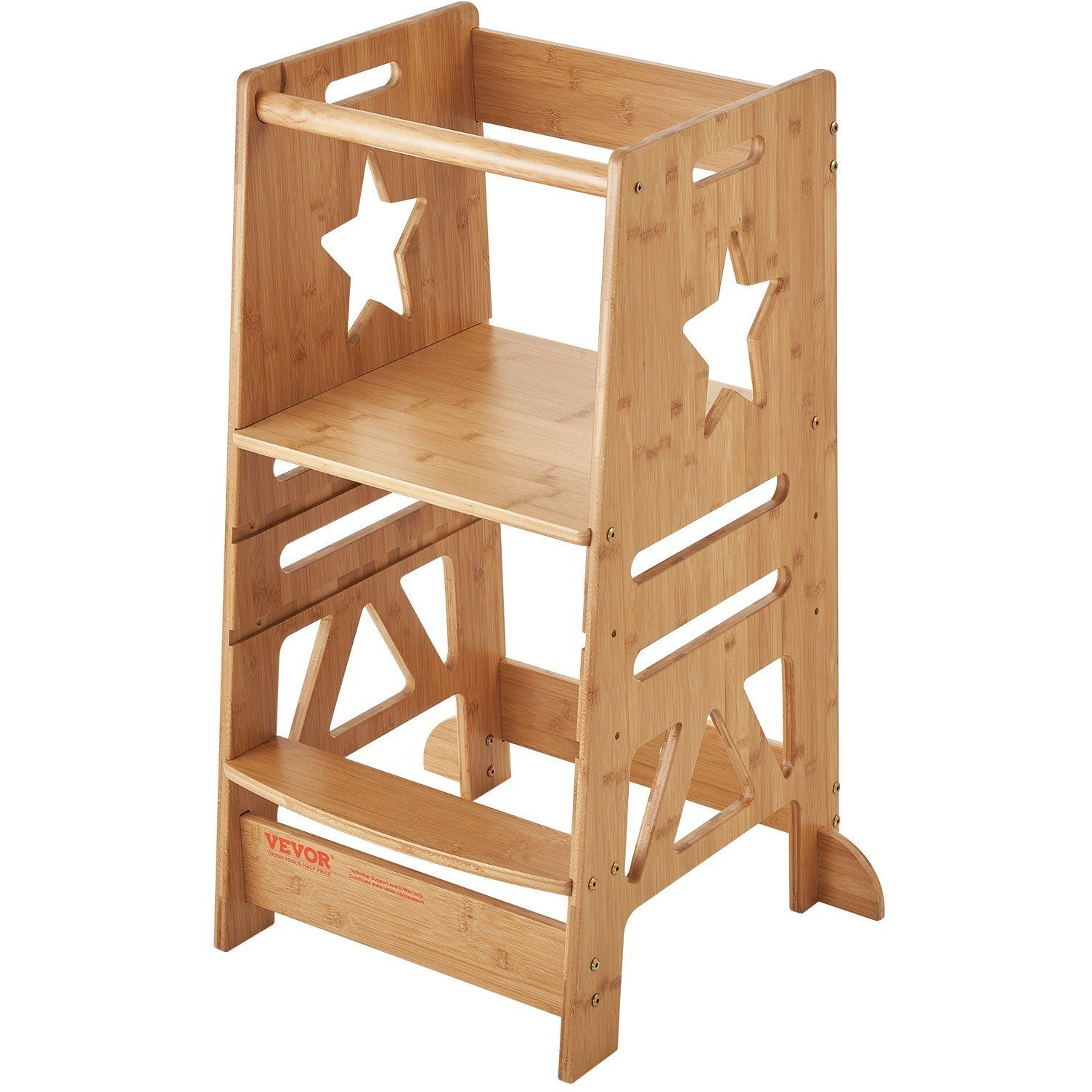 Vevor Tower Step Stool  3-Level Height Adjustable Toddler Step Stools For Kids  Kitchen Stool Helper  Bamboo Kids Standing Tower Learning Stool With Safety Rail For Kitchen Counter Bathroom  350Lbs