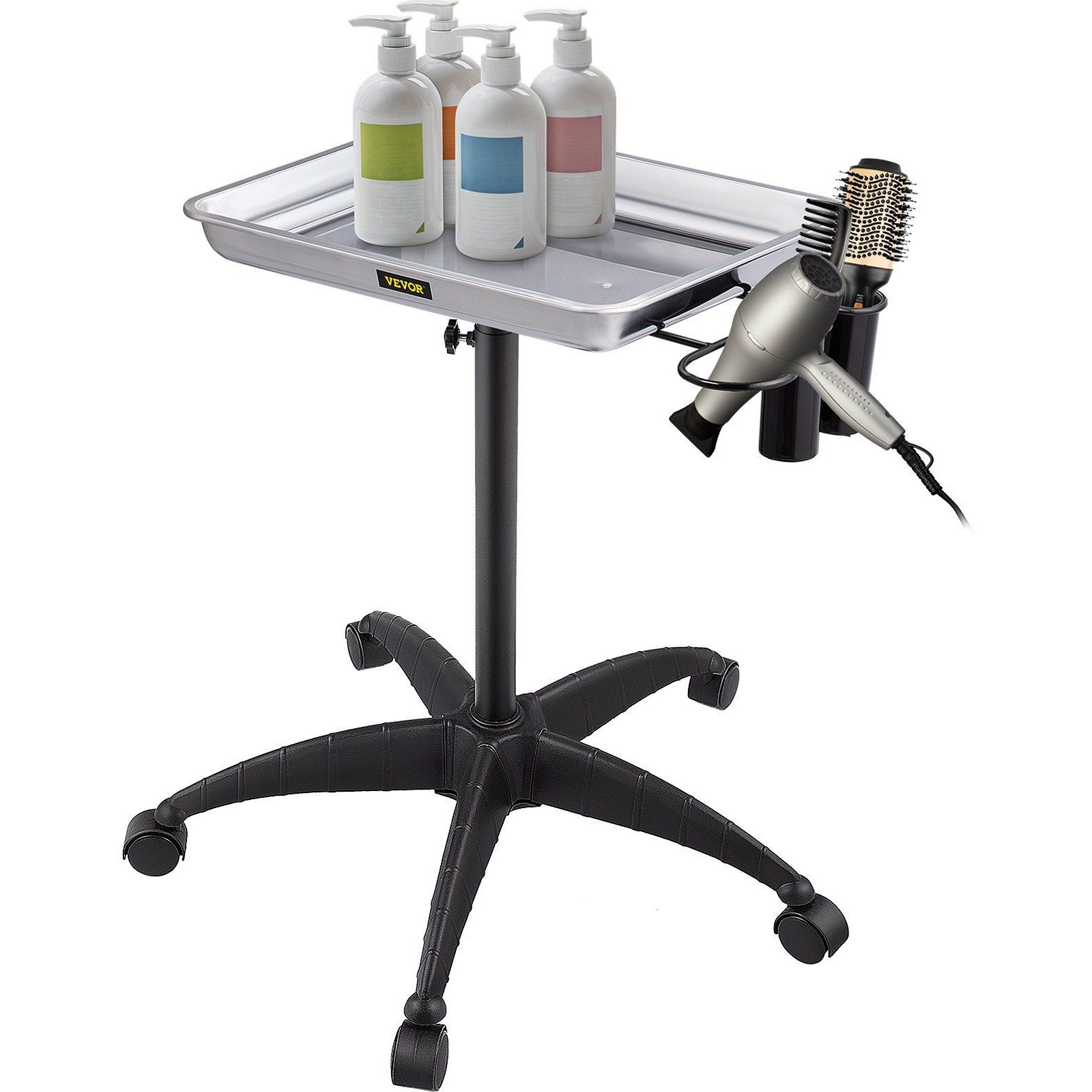 Vevor Mayo Stand Medical Tray  Height Adjustable Stainless Steel Salon Tray Easy Assemble Tattoo Cart Lab Tray With 2 Cups & 1 Metal Ring For Spa Clinic Personal Care Lab Hospital Dentistry  Silver