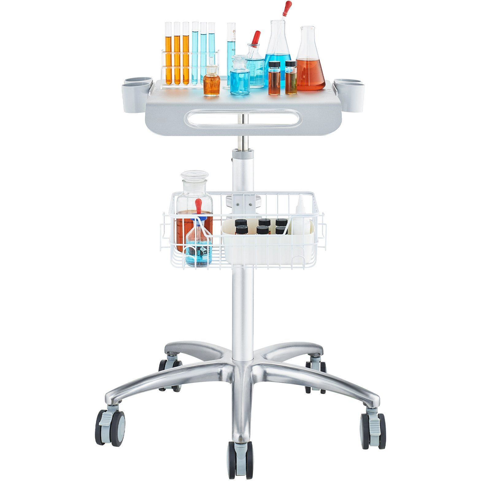 Vevor Medical Cart  Salon Cart With Wheels  Mobile Trolley Cart 26.77""-42.91"" Height Adjustable  Metal Salon Stations For Hair Stylist  Rolling Desktop Lab Cart For Clinic  Beauty And Salon