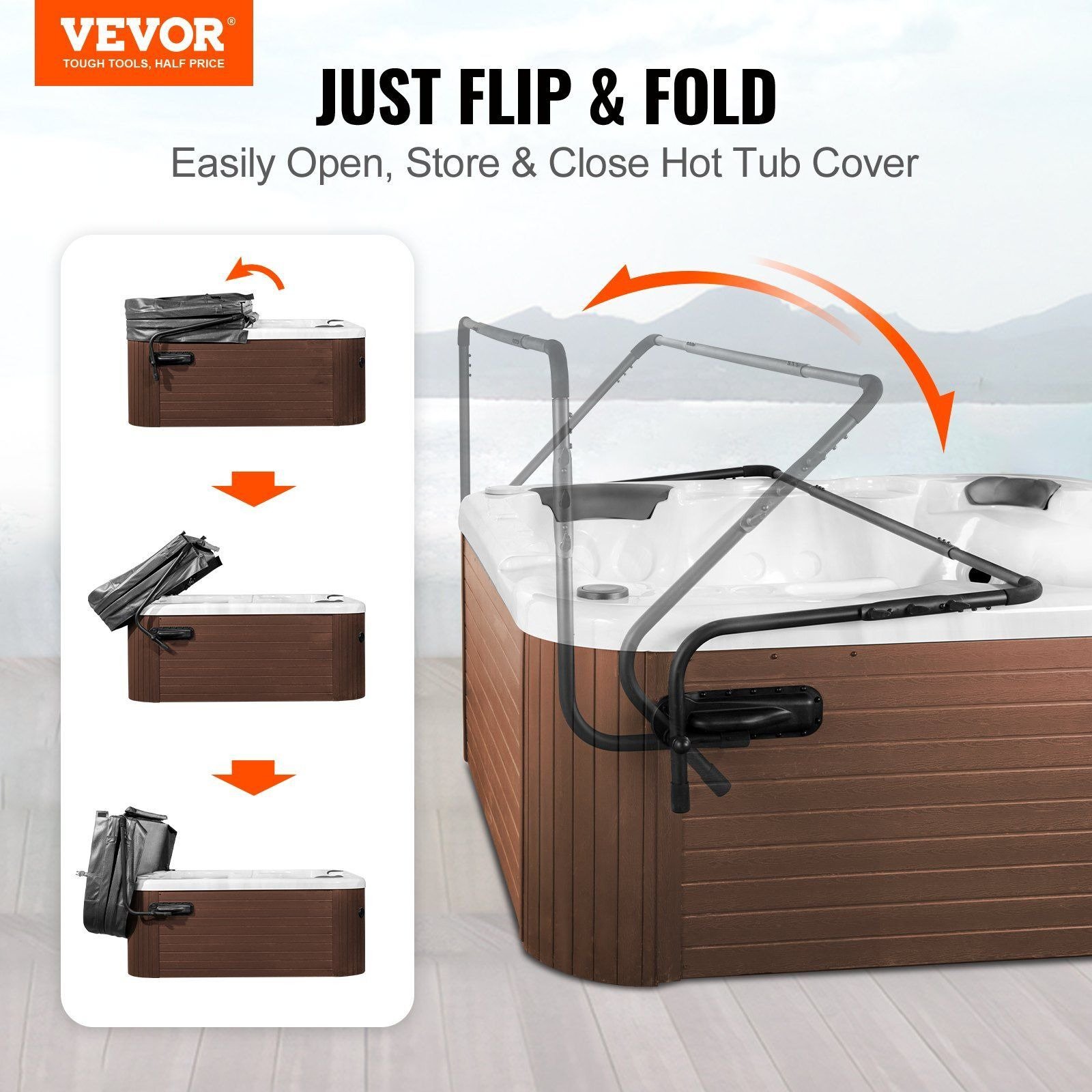 Vevor Hot Tub Cover Lift  Spa Cover Lift  Height 31.5"" - 41.3"" Width 69"" - 100.5"" Adjustable  Installed On Both Sides At The Top  Suitable For Various Sizes Of Rectangular Bathtubs  Hot Tubs  Spa