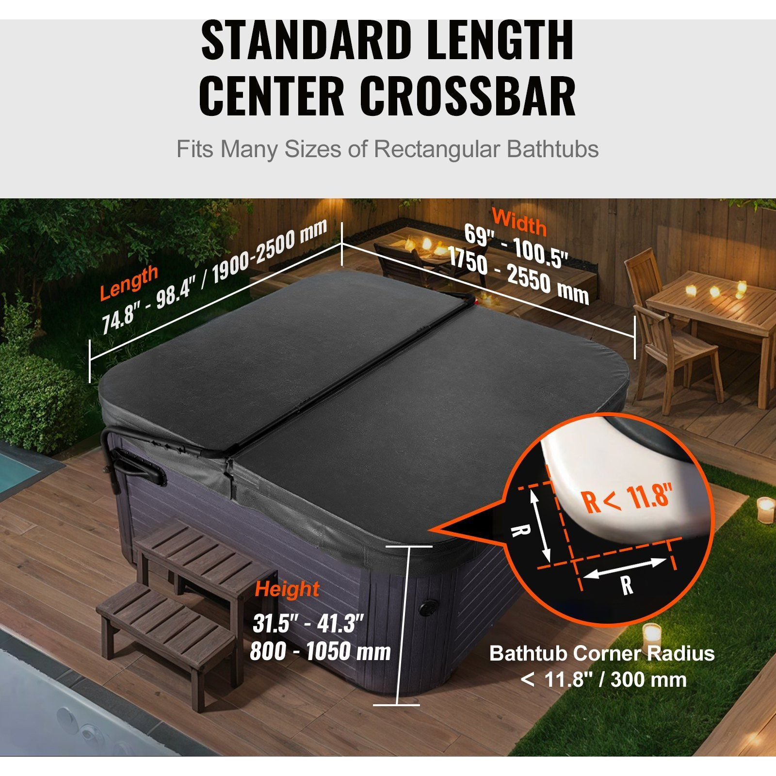 Vevor Hot Tub Cover Lift  Spa Cover Lift  Height 31.5"" - 41.3"" Width 69"" - 100.5"" Adjustable  Installed On Both Sides At The Top  Suitable For Various Sizes Of Rectangular Bathtubs  Hot Tubs  Spa