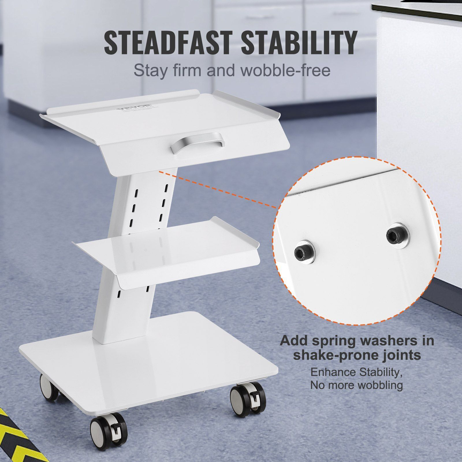 Vevor Lab Trolley  3-Layer Rolling Lab Cart  Metal Mobile Trolley With Swivel Wheels  Tray Rolling Clinic Cart 220 Lbs Weight Capacity  For Lab  Clinic  Beauty And Salon