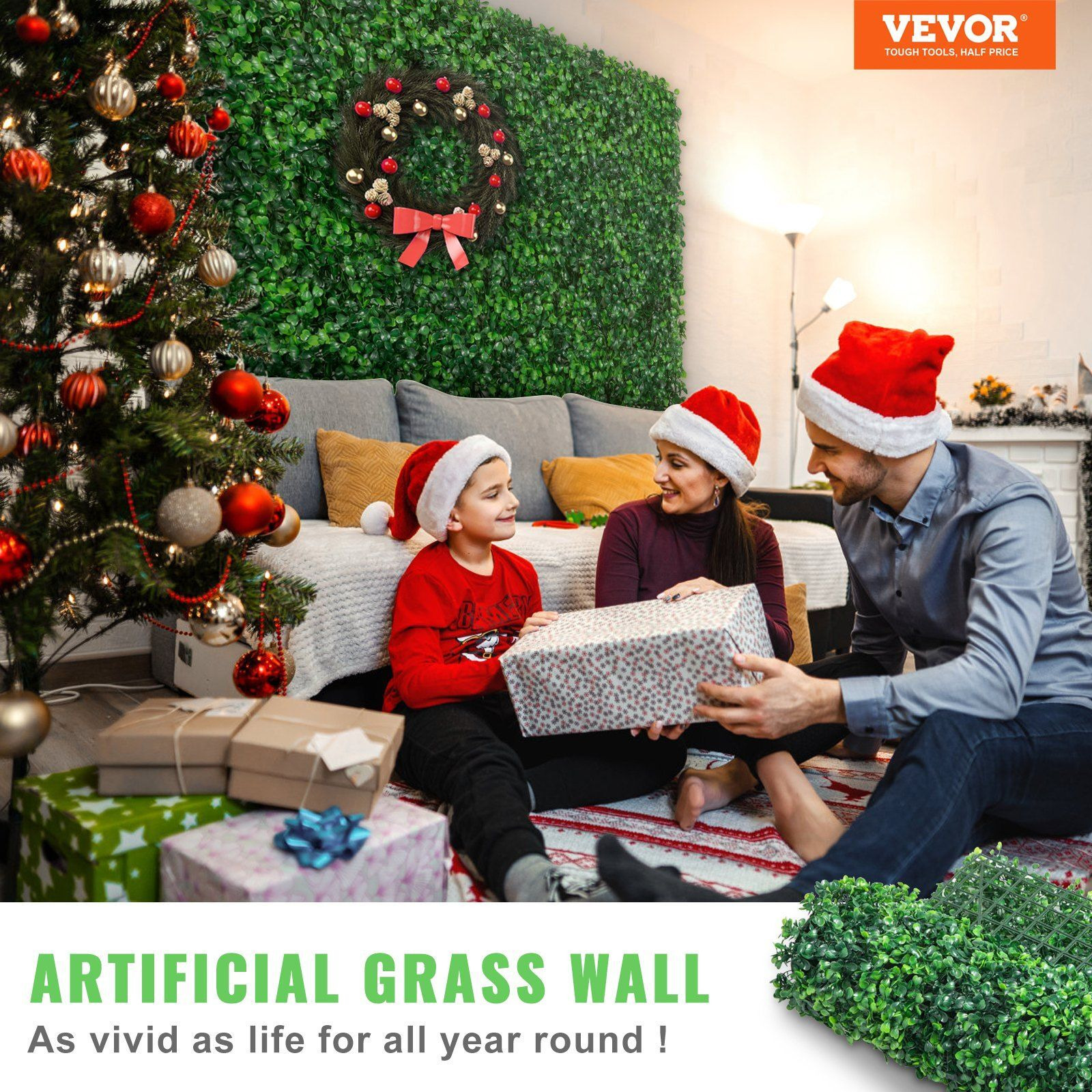 Vevor Artificial Boxwood Panel Uv 24Pcs Boxwood Hedge Wall Panels Artificial Grass Backdrop Wall 24"" X 16"" 4 Cm Green Grass Wall  Fake Hedge For Decor Privacy Fence Indoor  Outdoor Garden Backyard