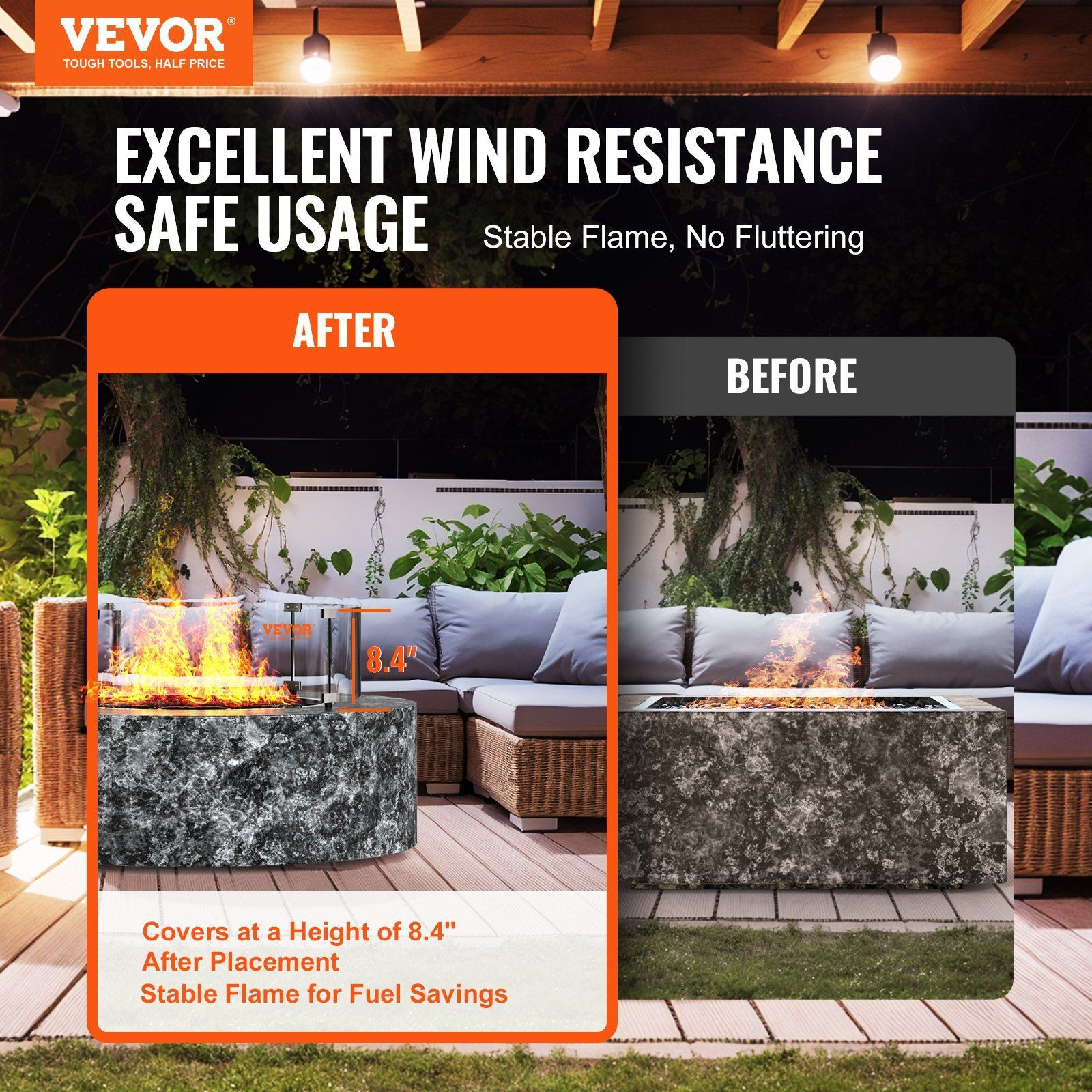 Vevor Fire Pit Wind Guard  29 X 8 Inch Round Glass Flame Shield  0.24-Inch Thick Fire Table Accessory  Clear Tempered Glass Flame Guard For Propane  Gas  Outdoor  Patio  Backyard
