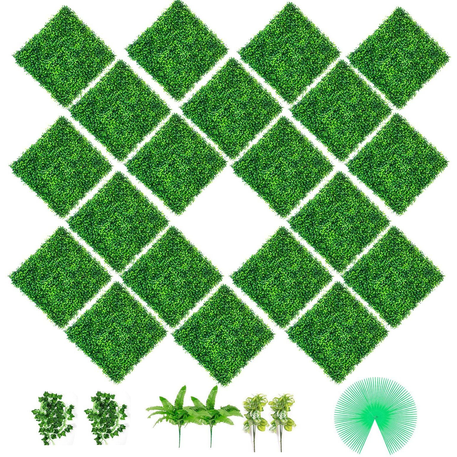 Vevor Artificial Boxwood Panels  20 Pcs 20"&quotX20"" Boxwood Hedge Wall Panels  Pe Artificial Grass Backdrop Wall 1.6""  Privacy Hedge Screen For Decoration Of Outdoor  Indoor  Garden  Fence  And Backyard