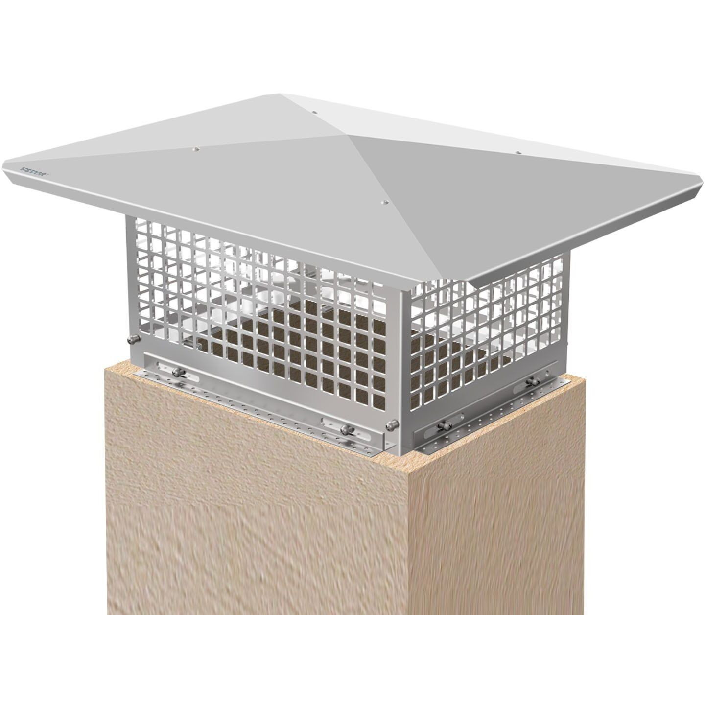 Vevor Chimney Cap  13"" X 17"" Flue Caps  304 Stainless Steel Fireplace Chimney Cover  Adjustable Metal Spark Arrestor With Bolts Screws  Mesh Chimney Flue Cover For Outside Existing Clay Flue Tile