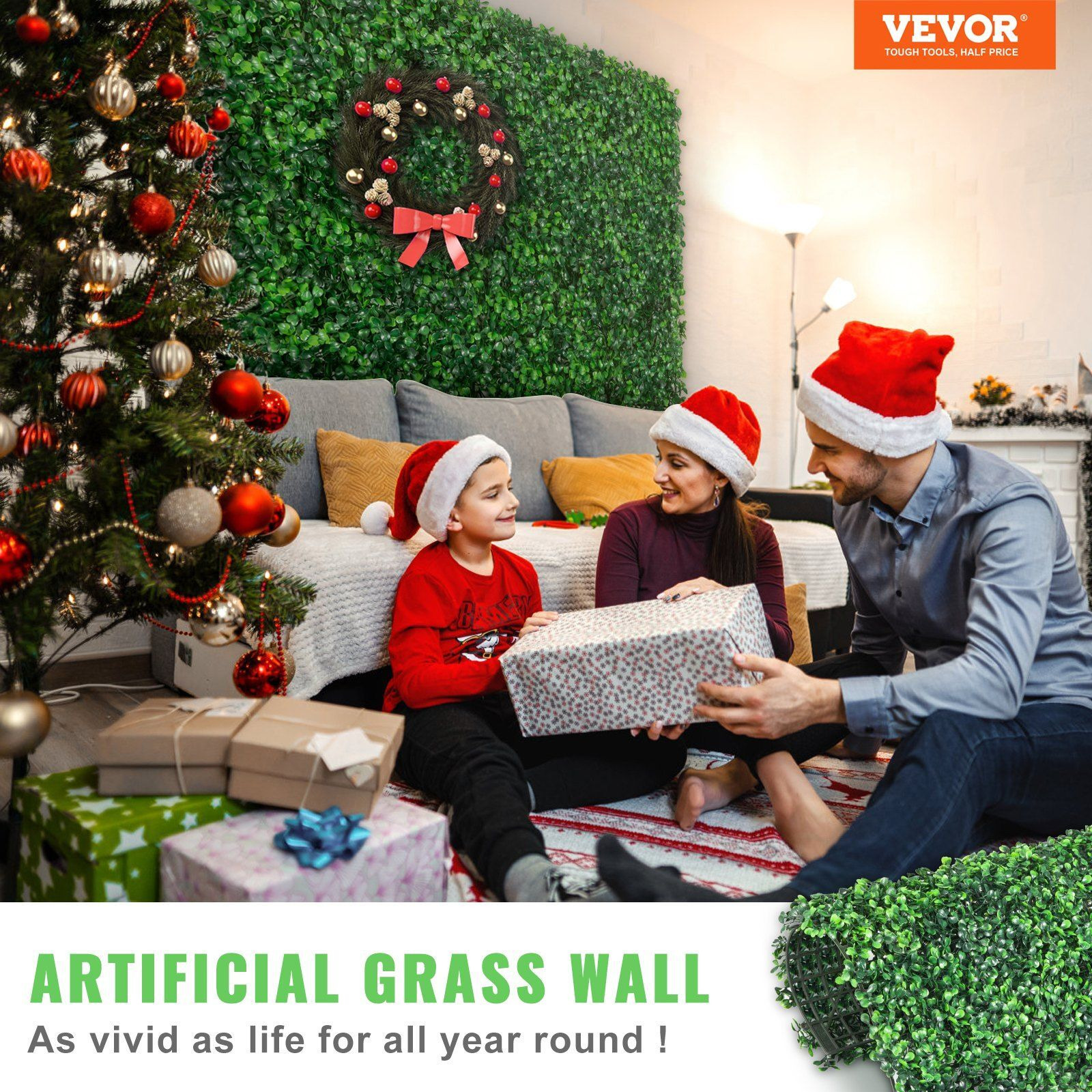 Vevor Artificial Boxwood Panel Uv 24Pcs Boxwood Hedge Wall Panels Artificial Grass Backdrop Wall 20"" X 20"" 4 Cm Green Grass Wall Fake Hedge For Decor Privacy Fence Indoor Outdoor Garden Backyard