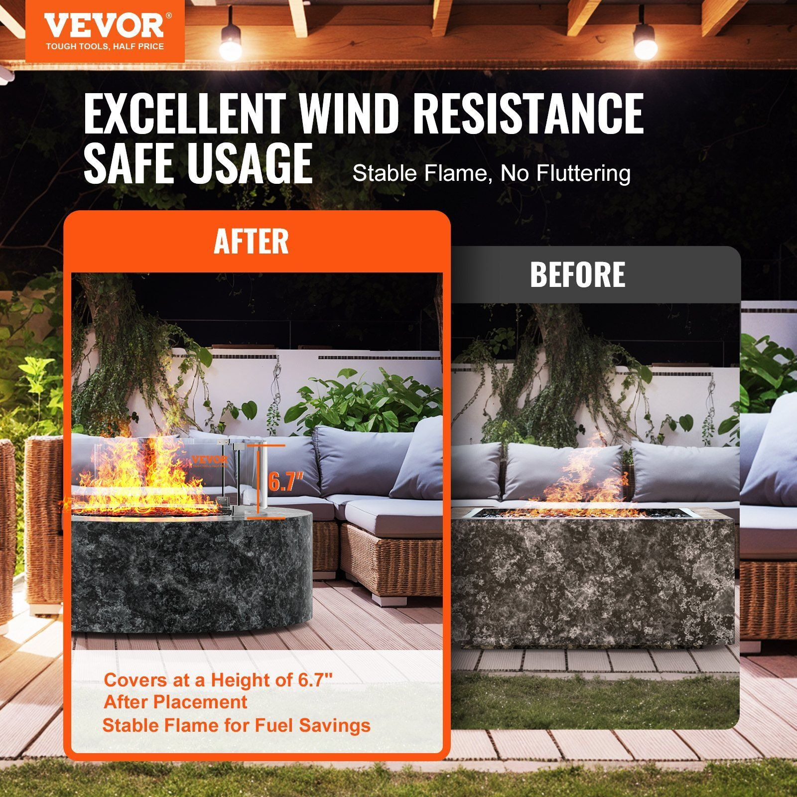 Vevor Fire Pit Wind Guard  17 X 6.7 Inch Round Glass Flame Shield  0.24-Inch Thick Fire Table Accessory  Clear Tempered Glass Flame Guard For Propane  Gas  Outdoor  Patio  Backyard