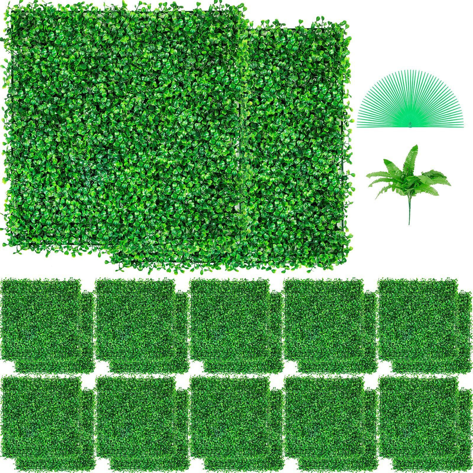 Vevor Artificial Boxwood Panel Uv 24Pcs Boxwood Hedge Wall Panels Artificial Grass Backdrop Wall 10"" X 10"" 4 Cm Green Grass Wall  Fake Hedge For Decor Privacy Fence Indoor  Outdoor Garden Backyard