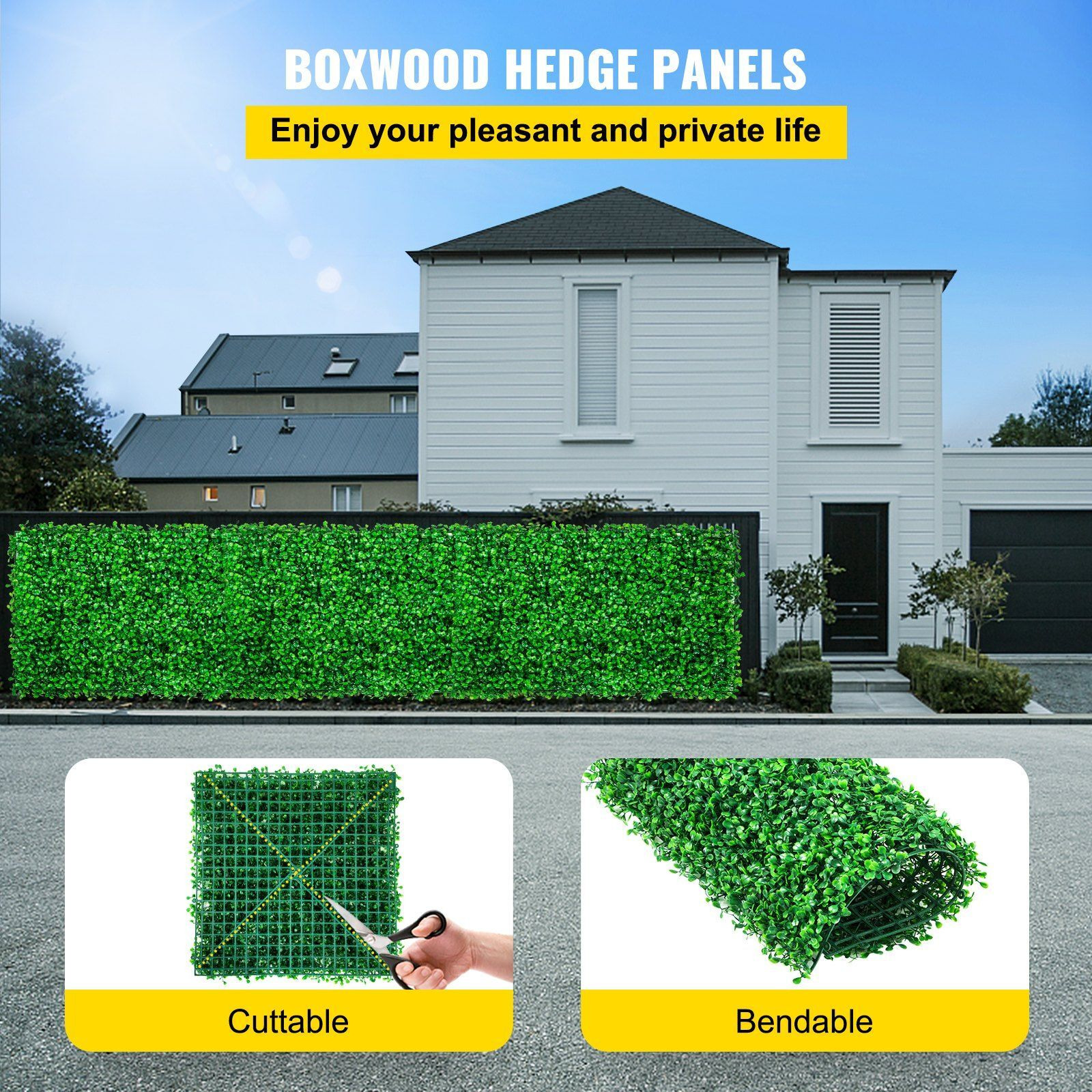 Vevor Artificial Boxwood Panel Uv 24Pcs Boxwood Hedge Wall Panels Artificial Grass Backdrop Wall 10"" X 10"" 4 Cm Green Grass Wall  Fake Hedge For Decor Privacy Fence Indoor  Outdoor Garden Backyard