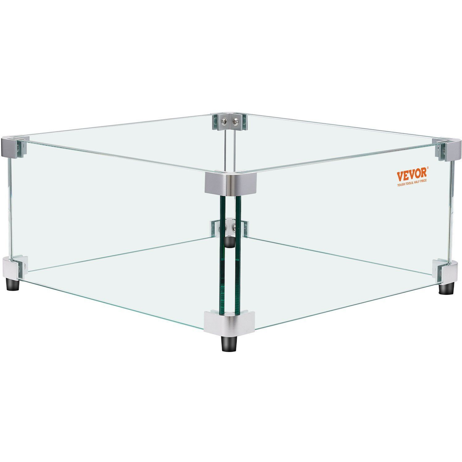 Vevor Gas Fire Pit Wind Guard For Square Fire Table  19 X 19 X 7.5 Inch Clear Tempered Wind Guard For Firepits  0.31 Inch Thick Square Glass Shield  Glass Panel With Hard Corner Bracket & Feet