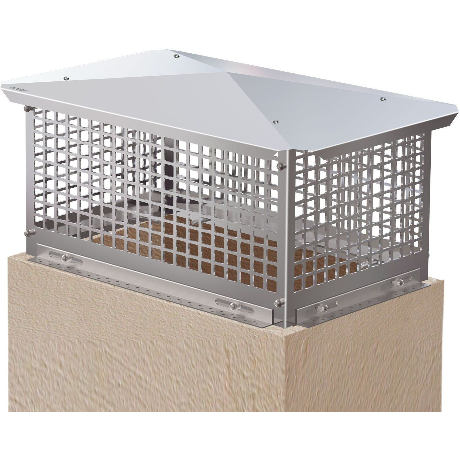 Vevor Chimney Cap  13"" X 24"" Flue Caps  304 Stainless Steel Fireplace Chimney Cover  Adjustable Metal Spark Arrestor With Bolts Screws  Mesh Chimney Flue Cover For Outside Existing Clay Flue Tile