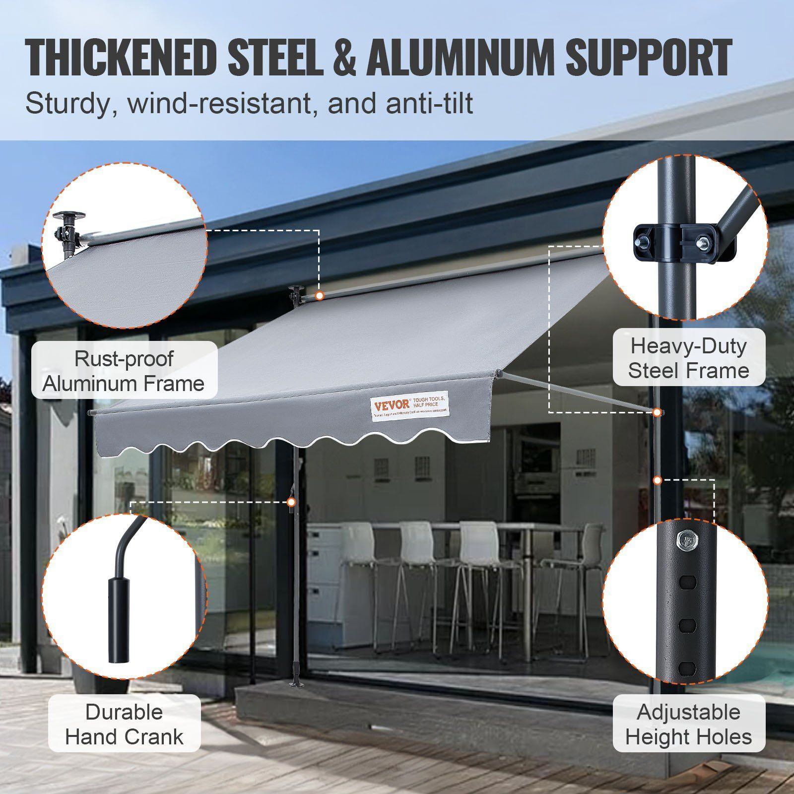 Vevor Manual Retractable Awning  78"" Outdoor Retractable Patio Awning Sunshade Shelter  Adjustable Patio Door Window Awning Canopy With 39"" Sun Shade Curtain For Backyard  Garden  Balcony