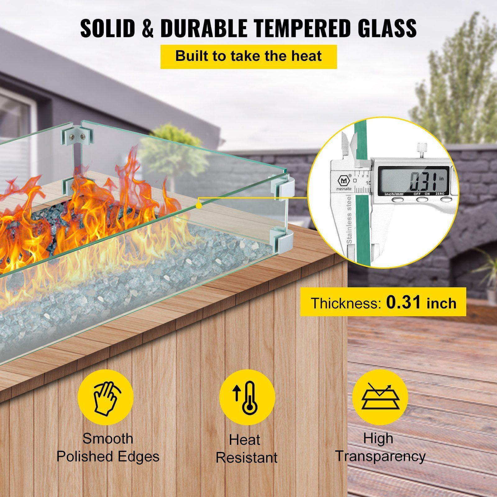 Vevor Fire Pit Wind Guard Fire Pit Tempered Glass Wind Guard Fence (29.5 X 13.6 X 4 Inch)