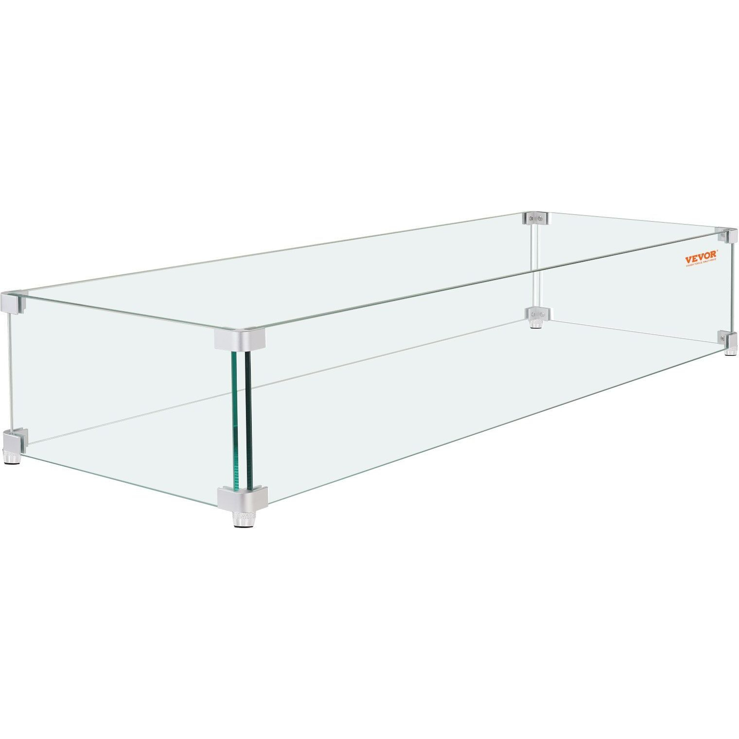 Vevor Fire Pit Wind Guard  38 X 10.5 X 6 Inch Glass Wind Guard  Rectangular Glass Shield  0.3"" Thick Fire Table  Clear Tempered Glass Flame Guard  Steady Feet Tree Pit Guard For Propane  Gas  Outdoor