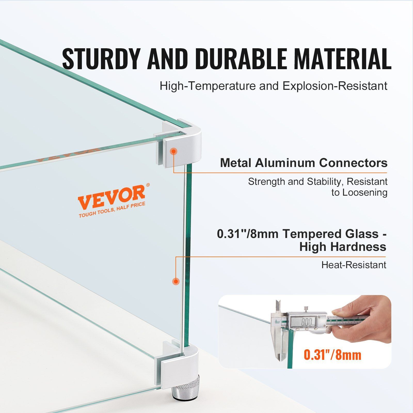 Vevor Fire Pit Wind Guard  38 X 10.5 X 6 Inch Glass Wind Guard  Rectangular Glass Shield  0.3"" Thick Fire Table  Clear Tempered Glass Flame Guard  Steady Feet Tree Pit Guard For Propane  Gas  Outdoor