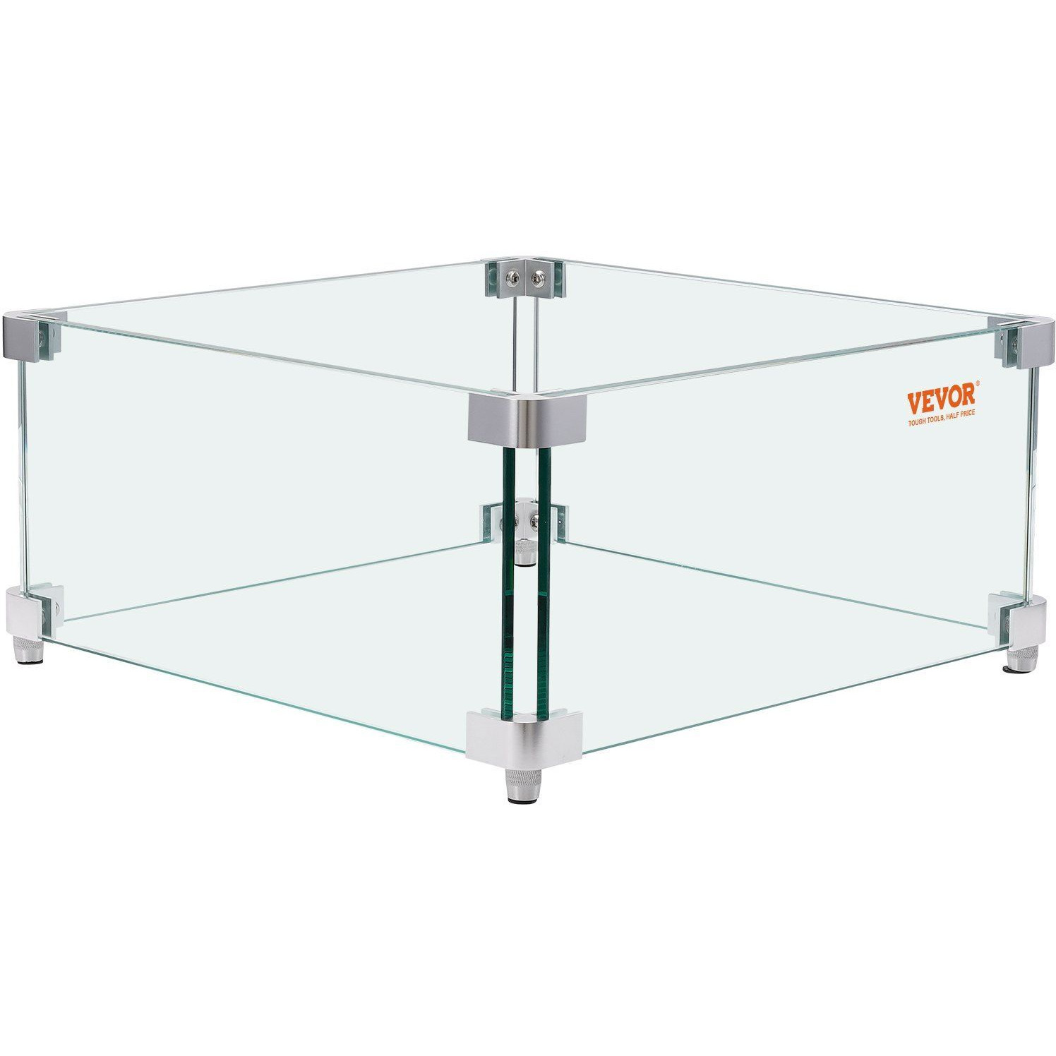 Vevor Gas Fire Pit Wind Guard For Square Fire Table  15 X 15 X 7 Inch Clear Tempered Wind Guard For Firepits  0.31 Inch Thick Square Glass Shield  Glass Panel With Hard Corner Bracket & Feet