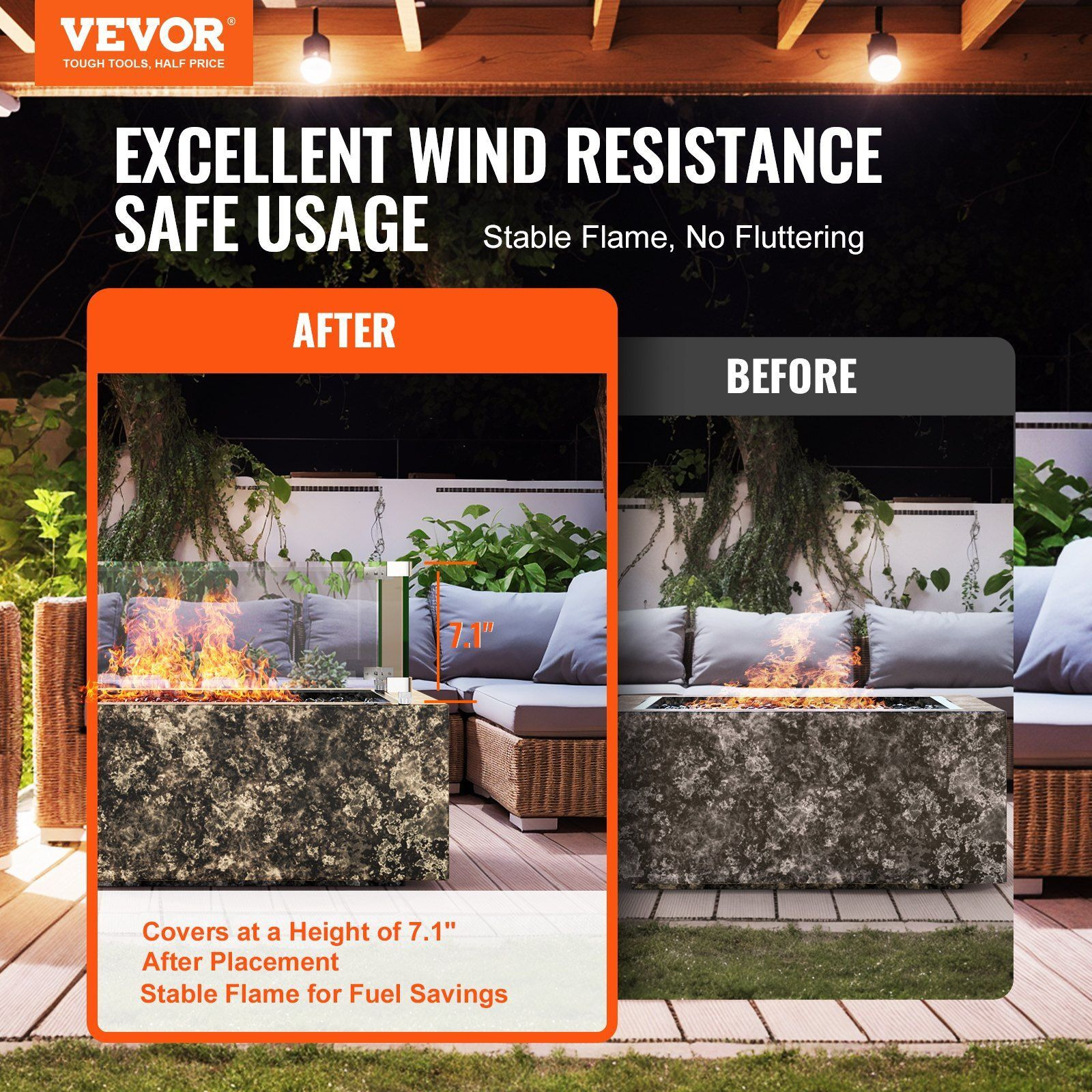 Vevor Gas Fire Pit Wind Guard For Square Fire Table  15 X 15 X 7 Inch Clear Tempered Wind Guard For Firepits  0.31 Inch Thick Square Glass Shield  Glass Panel With Hard Corner Bracket & Feet