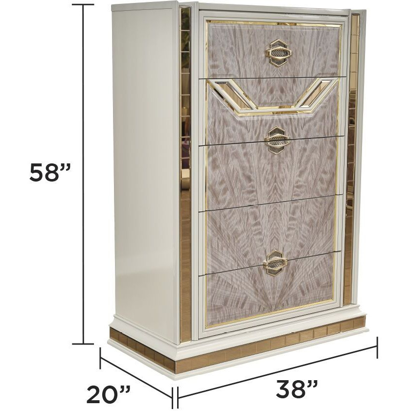 Omari Modern Style 5-Drawer Chest Made With Wood And Gold Accents In Beige