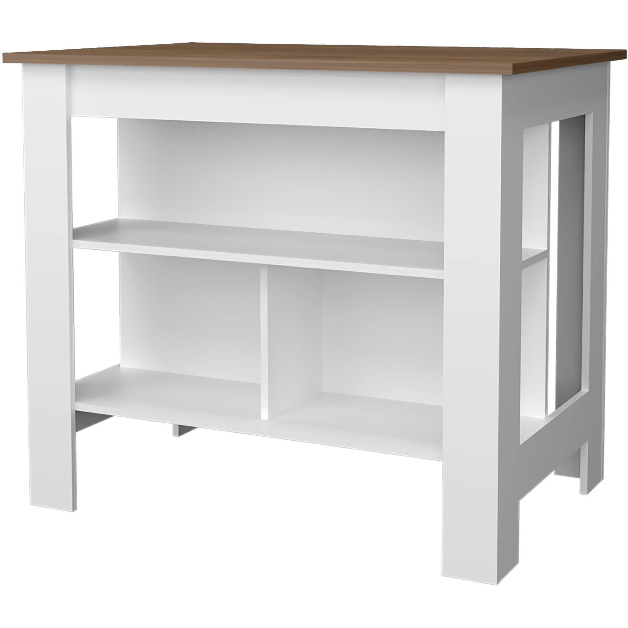 Mahogany And White Kitchen Island With Open Storage