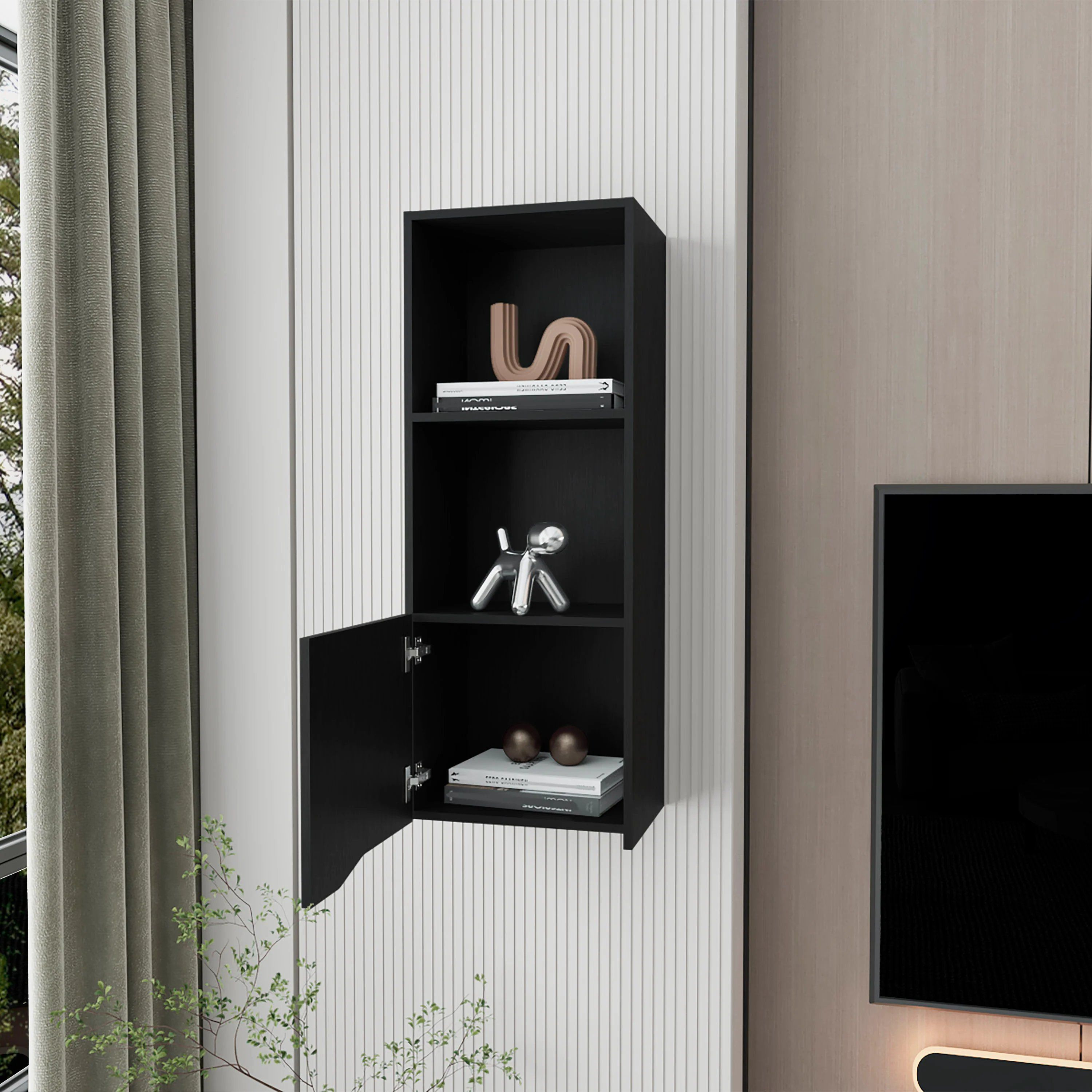 Black Wall Cabinet With One Door