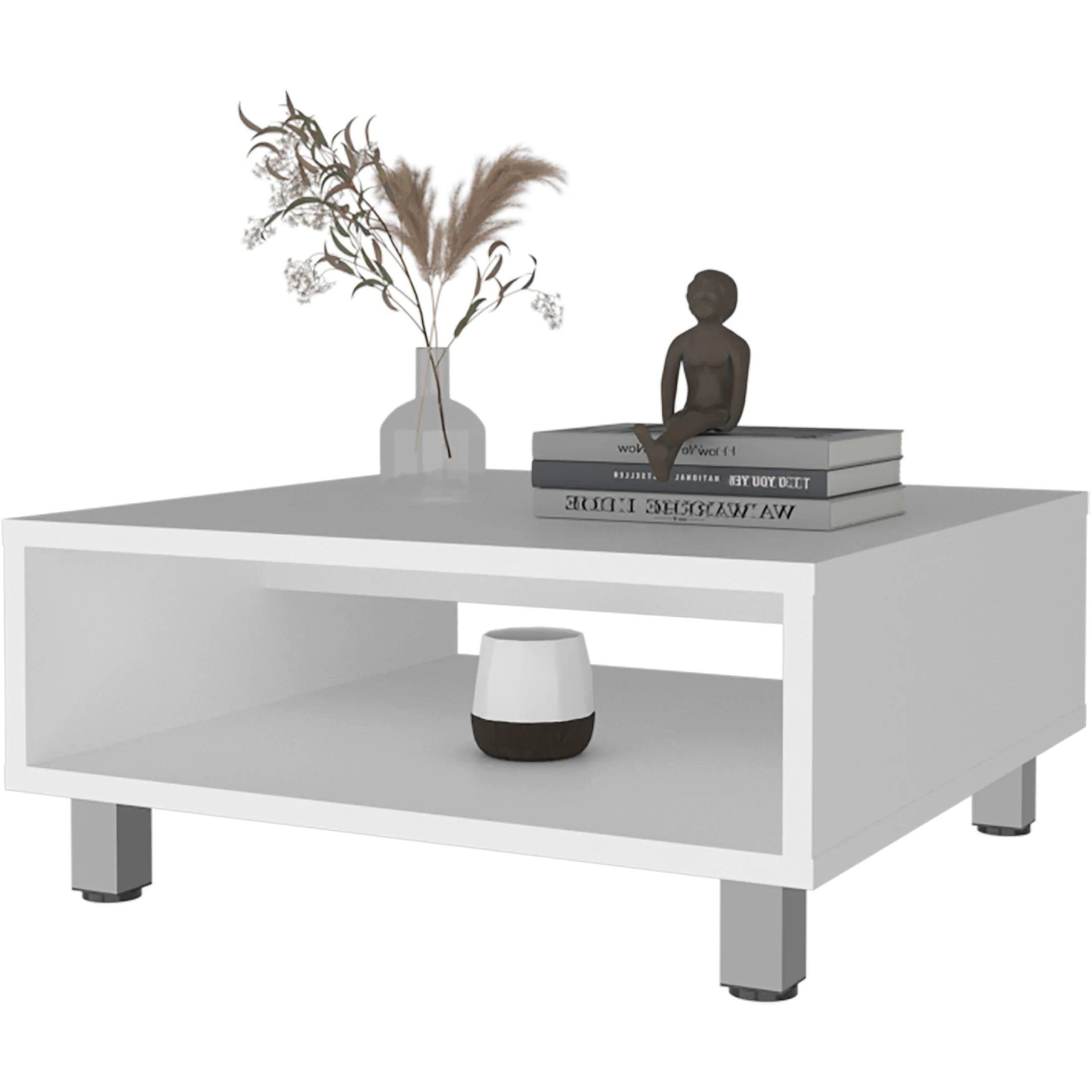 White Coffee Table With Open Storage