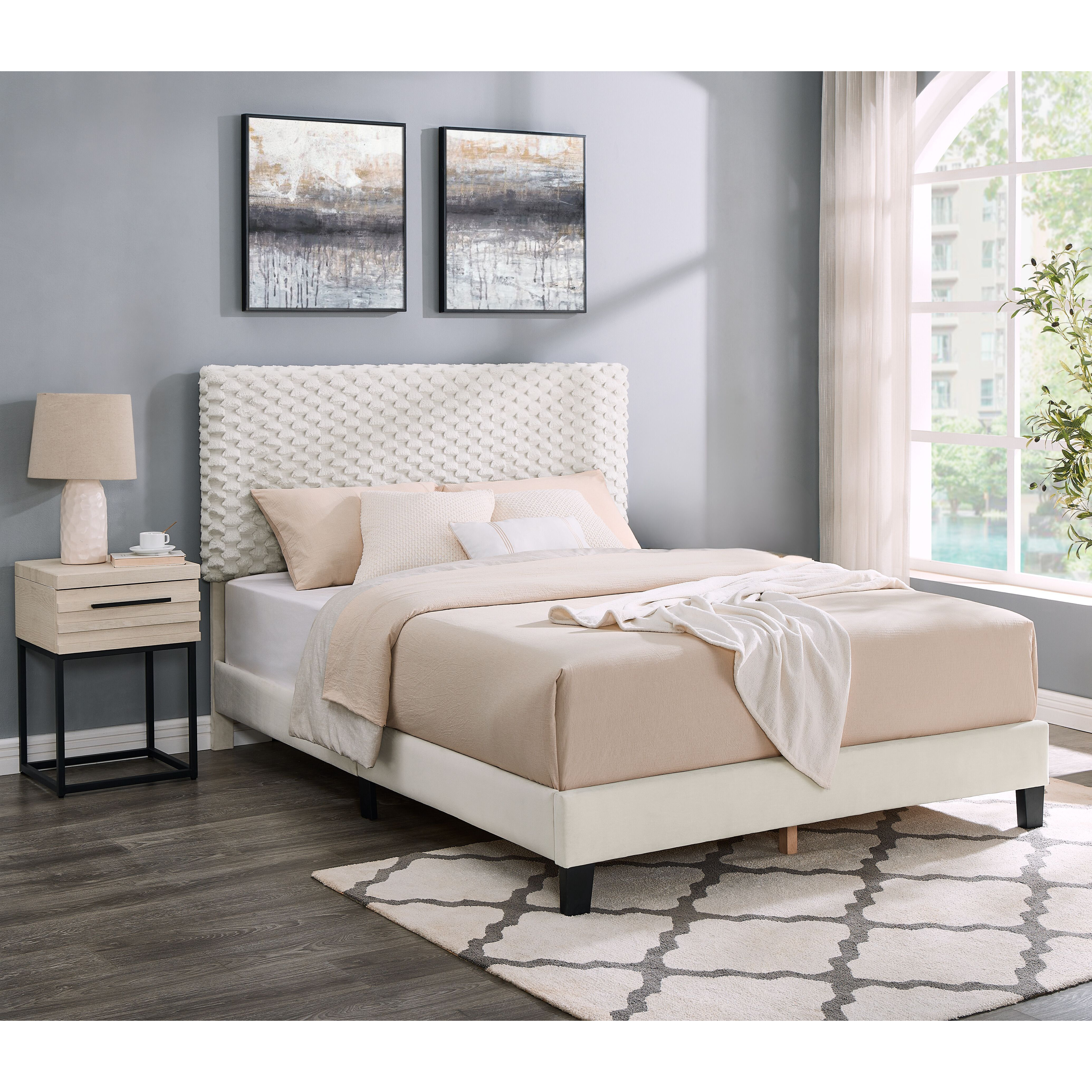 Findlay 2-Piece Bedroom Set  Plush 3D Upholstered Bed With Nightstand  Full