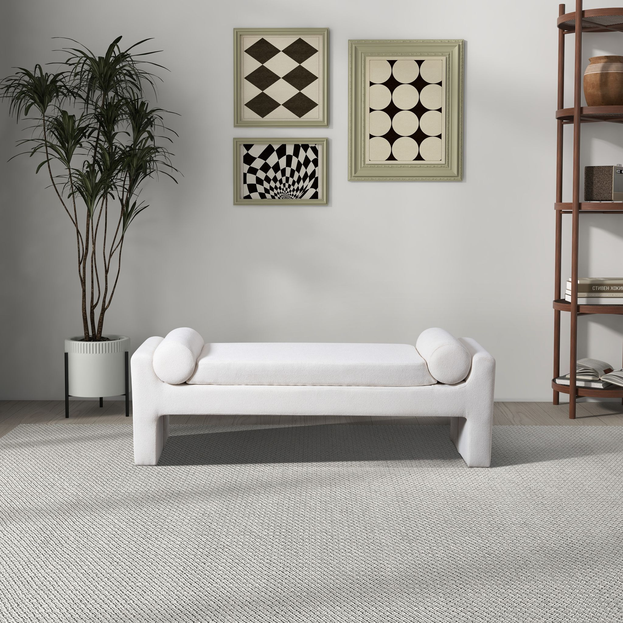 Camden Bench In White Boucle