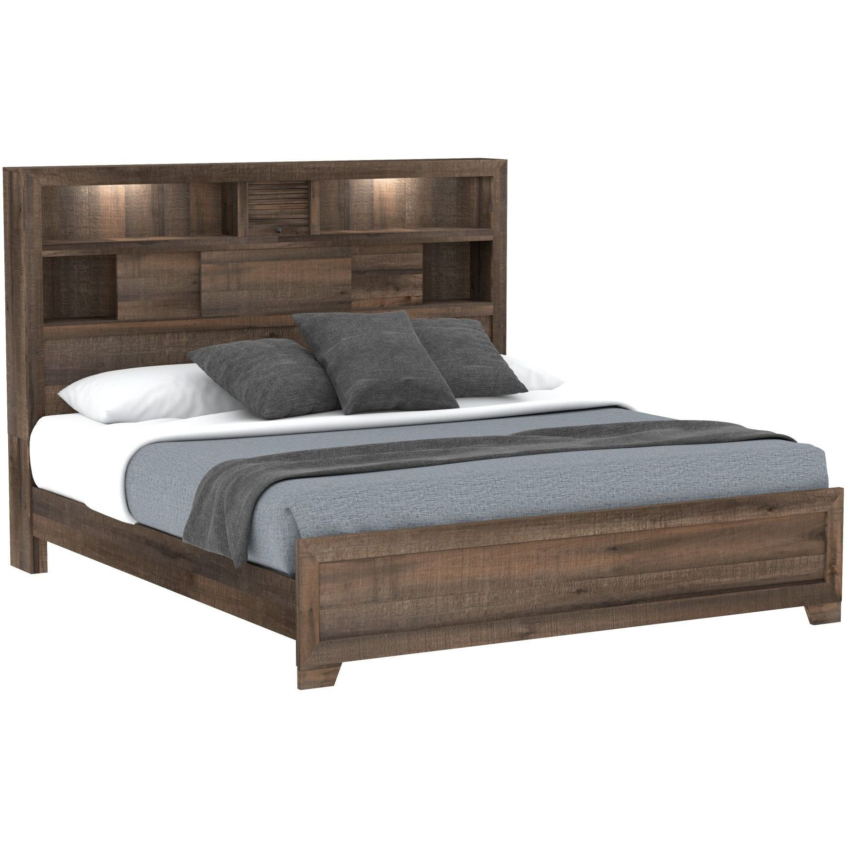 Wallace & Bay Plinz Brown Queen Bookcase Bed