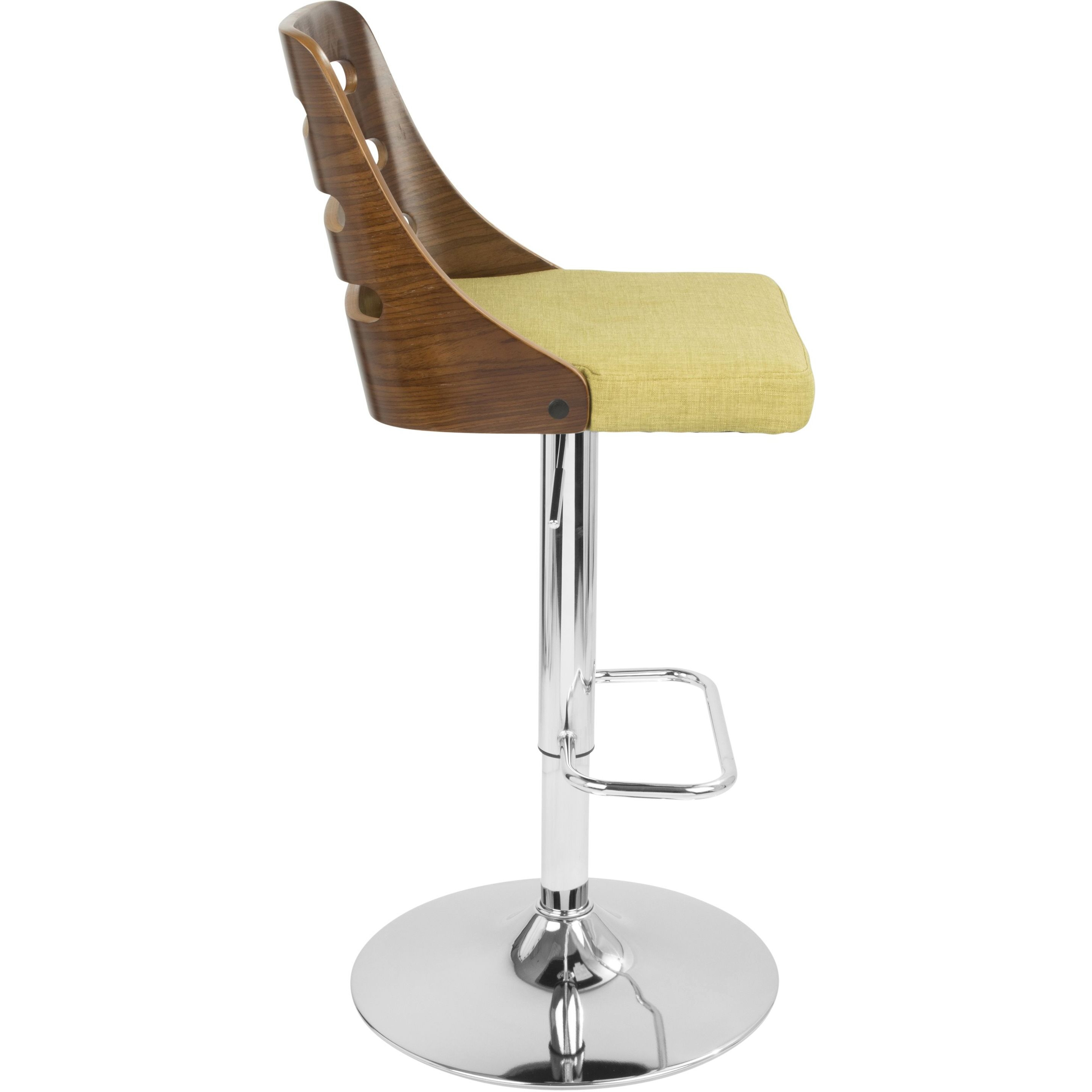 Trevi Mid-Century Modern Adjustable Barstool With Swivel In Walnut And Green By Lumisource