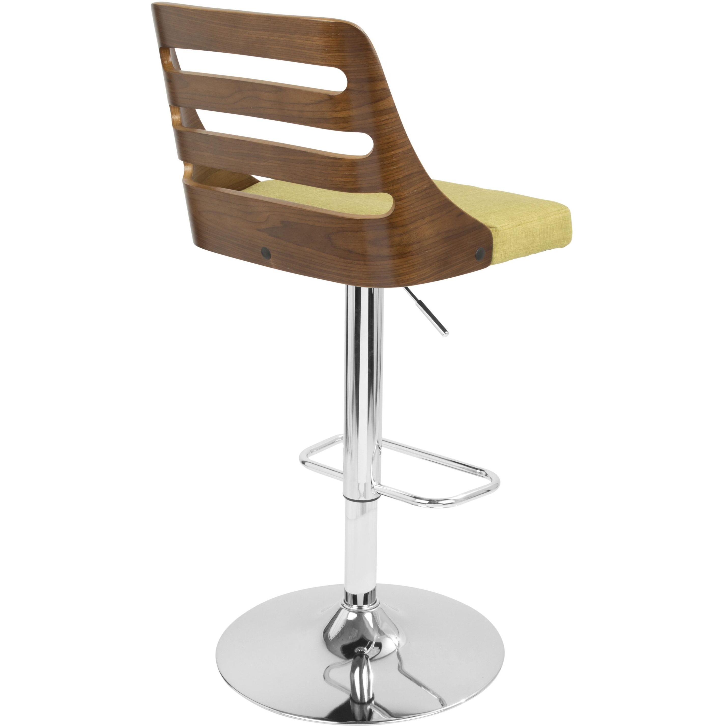 Trevi Mid-Century Modern Adjustable Barstool With Swivel In Walnut And Green By Lumisource