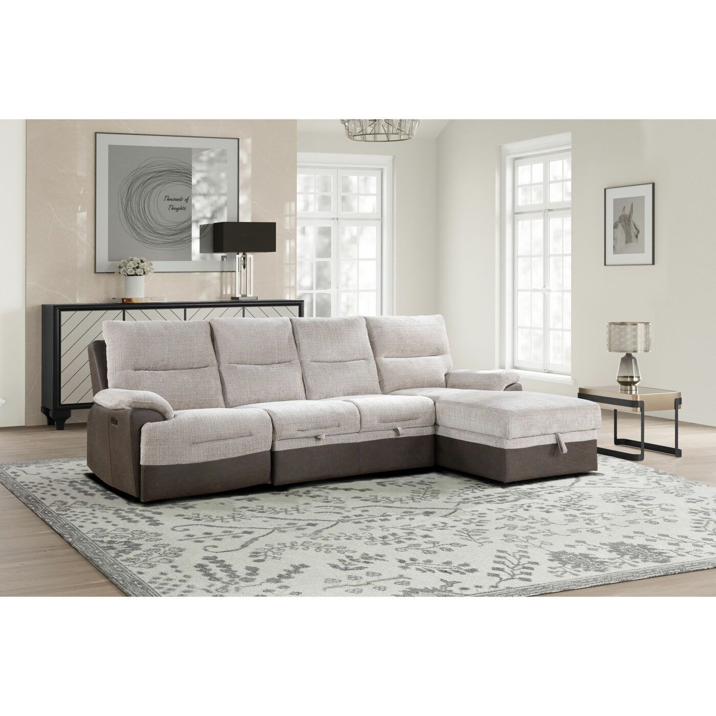 Kia Beige/Brown Sectional With Po And Usb