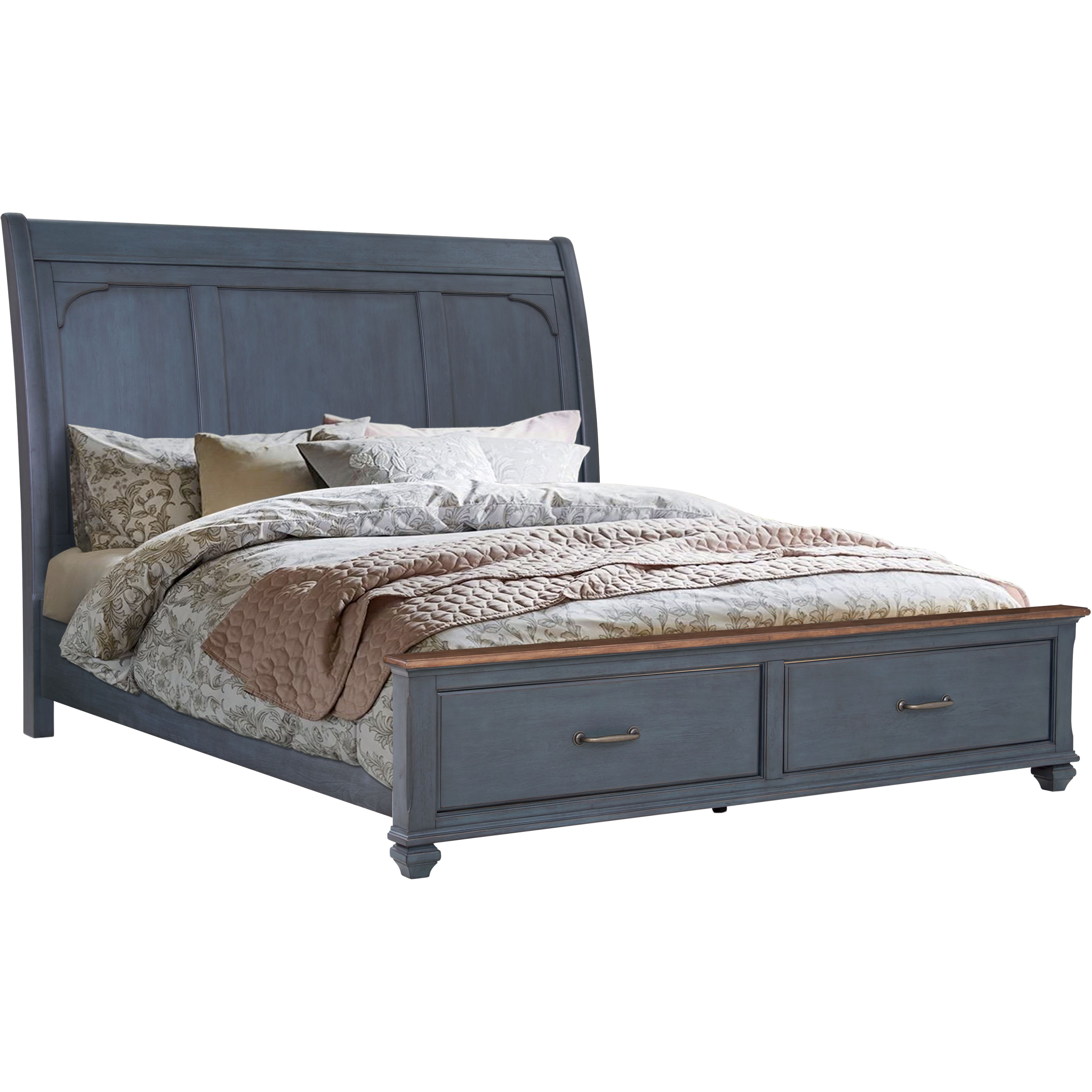 Bridgevine Home Americana Queen Size Sleigh Bed  Corduroy Blue Finish