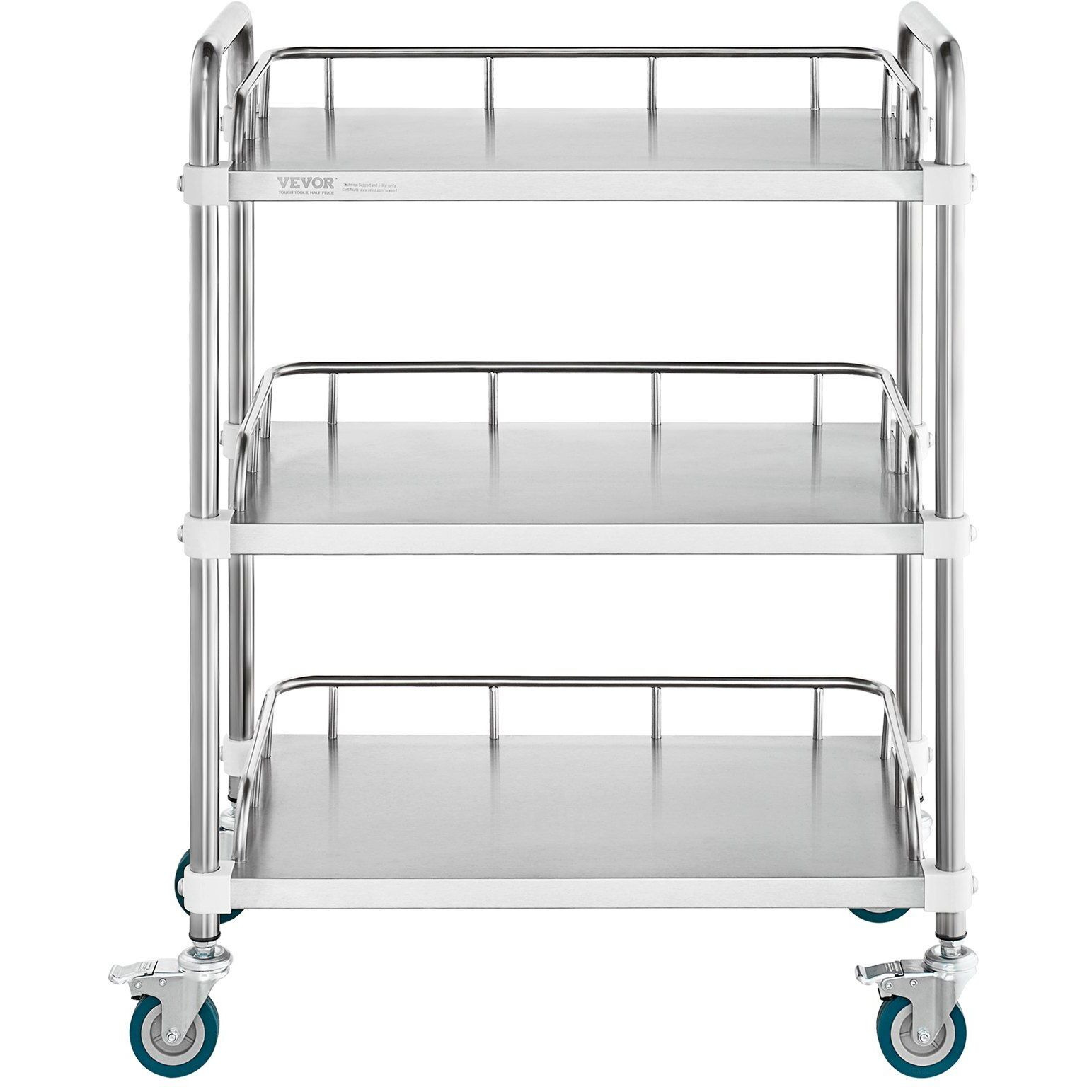 Vevor Lab Rolling Cart  3-Shelf Stainless Steel Rolling Cart  Lab Serving Cart With Swivel Casters  Dental Utility Cart For Clinic  Lab  Hospital  Salon  26.38"&quotX15.55"&quotX34.13""