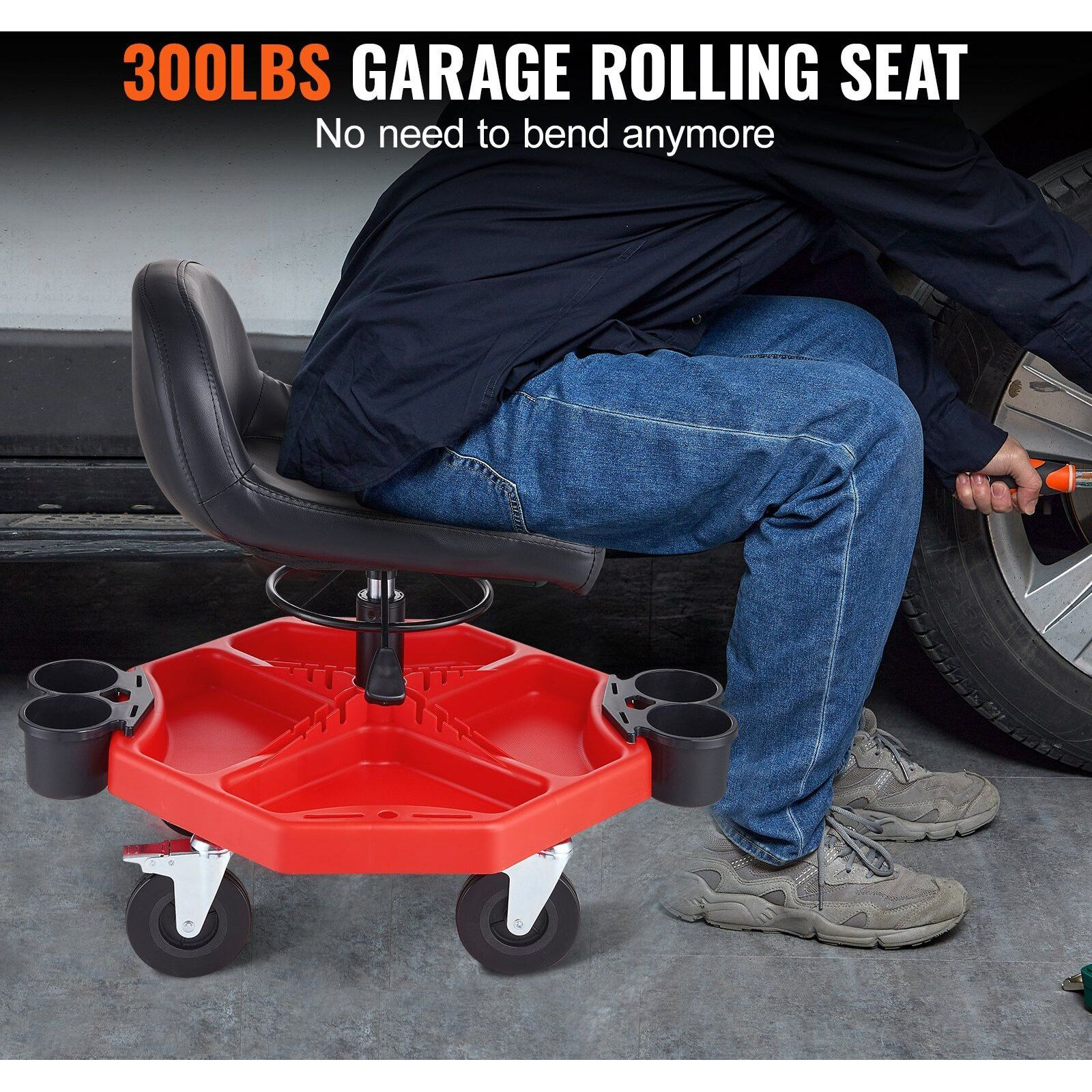 Vevor Mechanics Swivel Seat 300 Lbs Rolling Work Stool Height Adjustable Seat