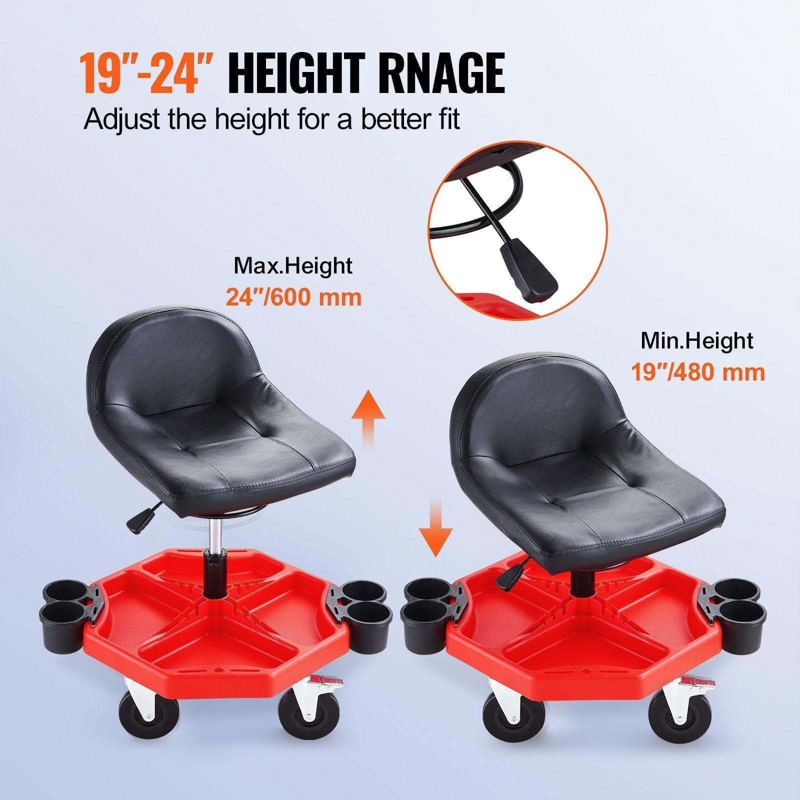 Vevor Mechanics Swivel Seat 300 Lbs Rolling Work Stool Height Adjustable Seat