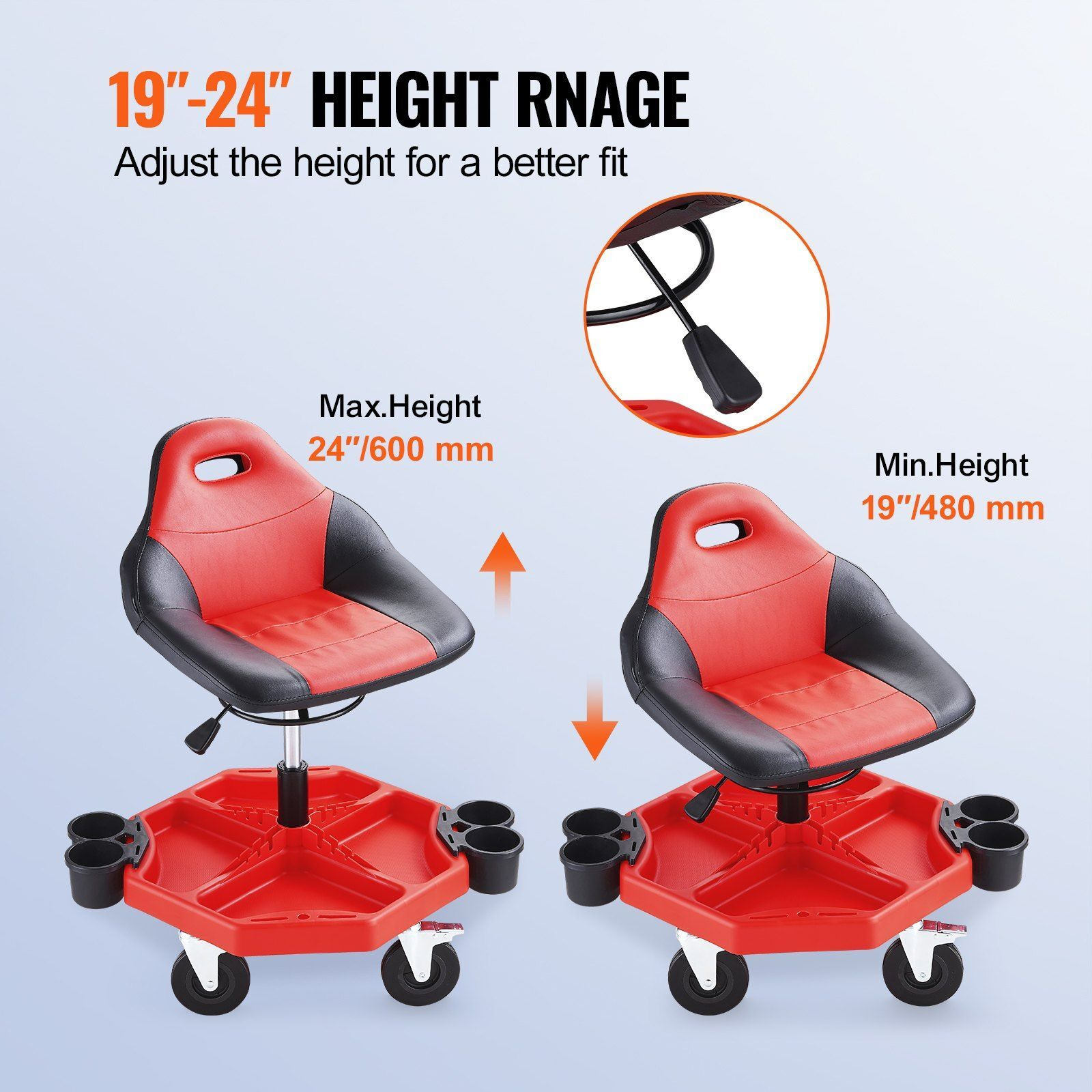 Vevor Rolling Garage Stool 300Lbs Adjustable Mechanic Work Shop Seat W/Casters