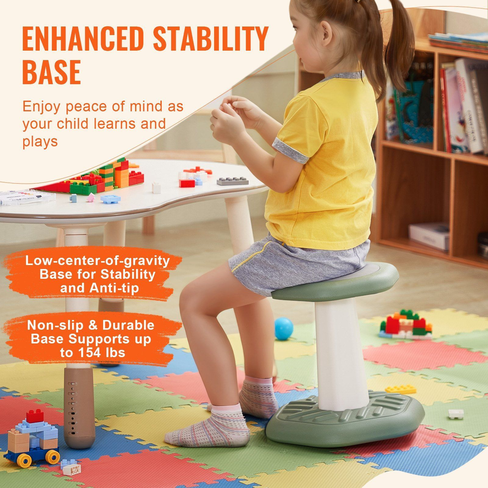 Vevor Kids Wobble Chair Active Chair With Sponge Cushion  Wobble Stool Improves Focus  Posture And Calm Children  Ideal For Schools And Preschools  Age 3-7  Green