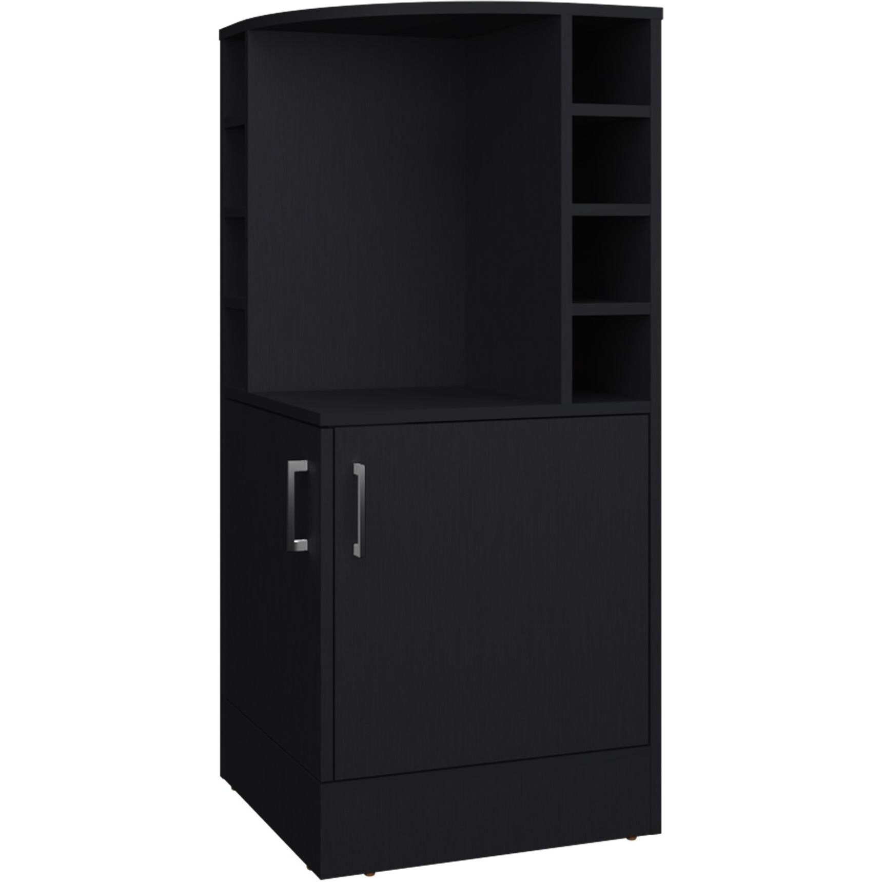 Fm Furniture Toyei Corner Bar Cabinet With Bottle Rack  Open Shelves  And Hidden Storage  Black