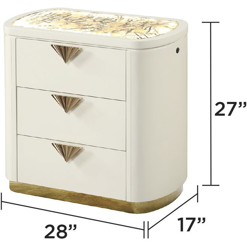 La Pierre Modern Style 3-Drawer Night Stand Made With Wood And Gold Accents In Beige