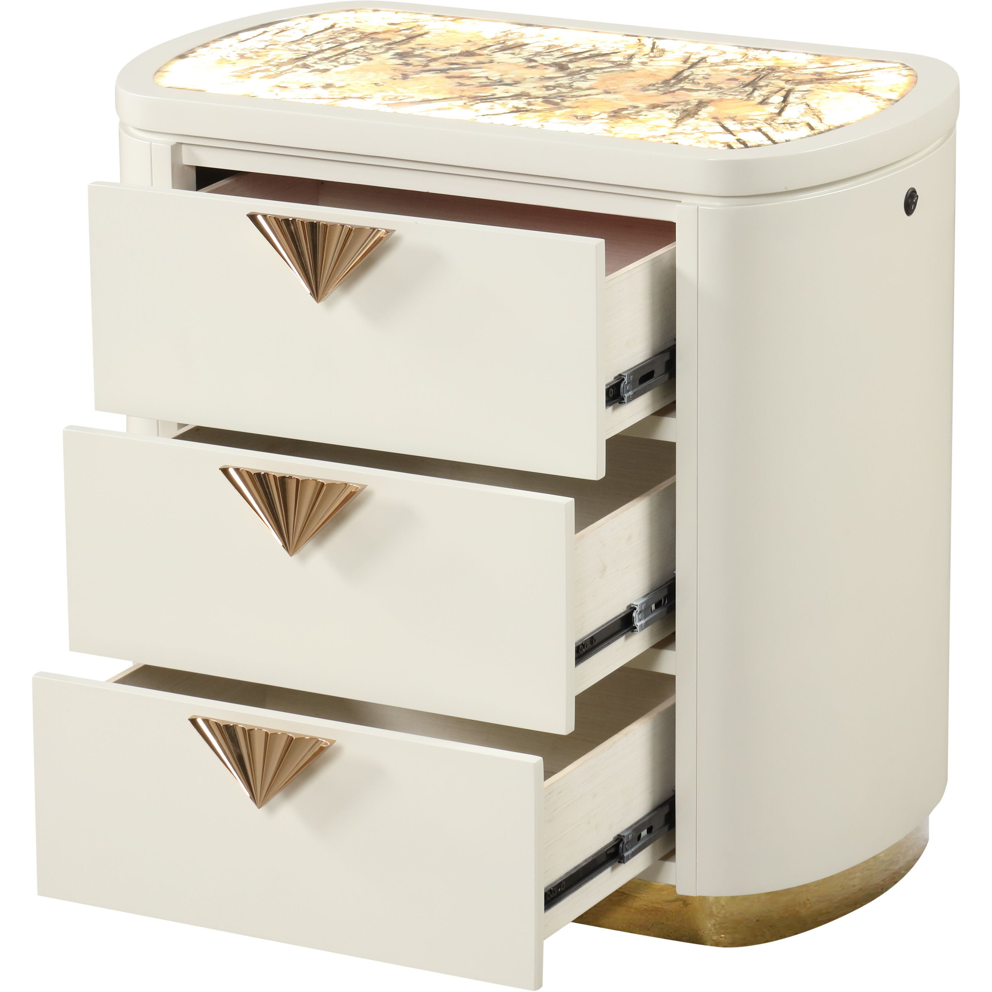 La Pierre Modern Style 3-Drawer Night Stand Made With Wood And Gold Accents In Beige