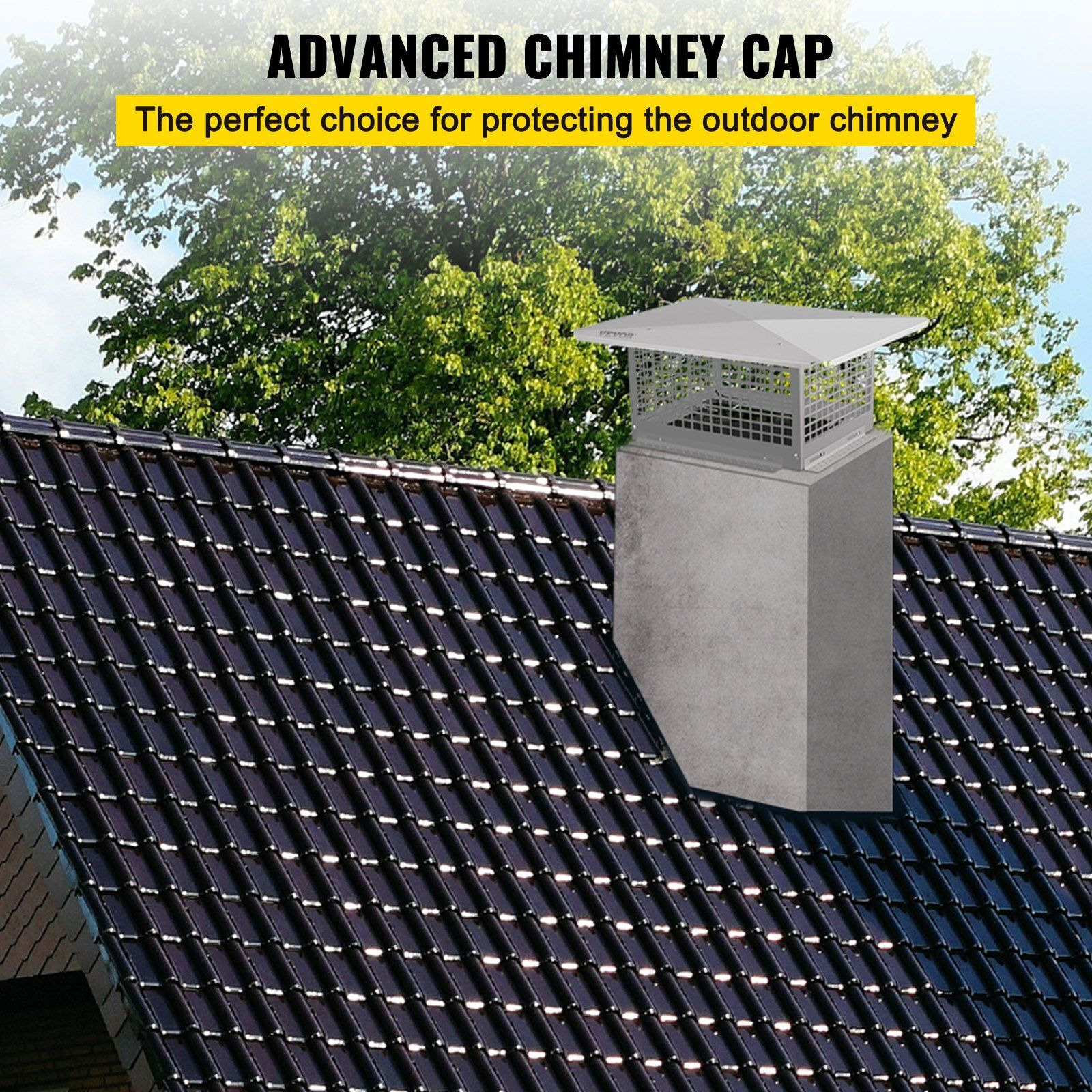 Vevor Chimney Cap  13"" X 21"" Flue Caps  304 Stainless Steel Fireplace Chimney Cover  Adjustable Metal Spark Arrestor With Bolts Screws  Mesh Chimney Flue Cover For Outside Existing Clay Flue Tile